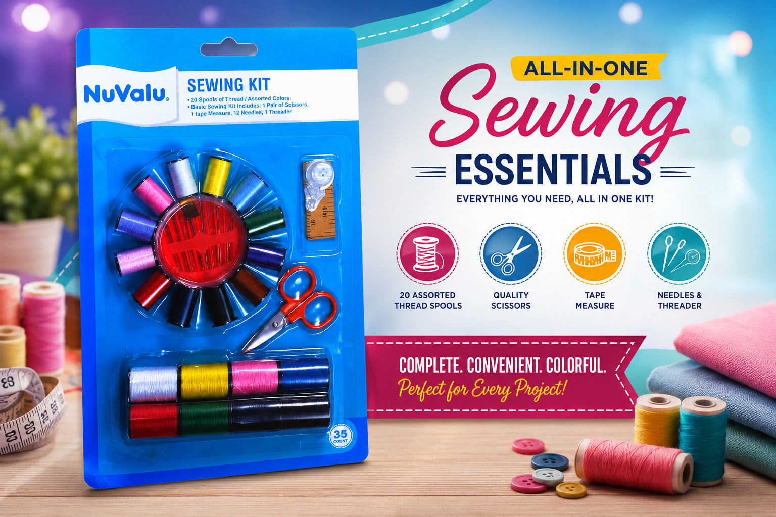 NuValu Sewing Thread 35Pcs Set 1CT (C24) product image