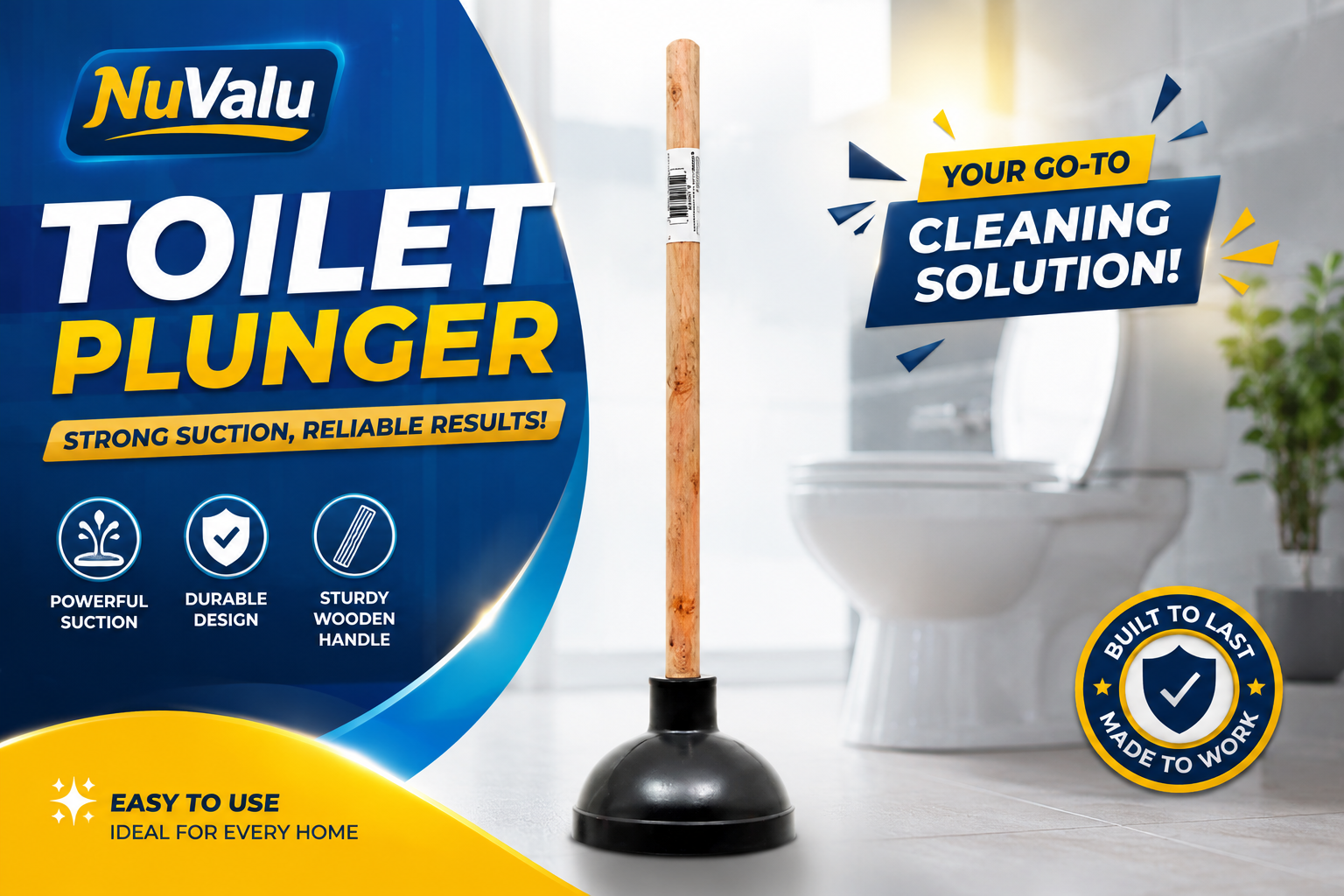NuValu Toilet Plunger 20.9" W/Wooden Handle 1CT (C12) product image