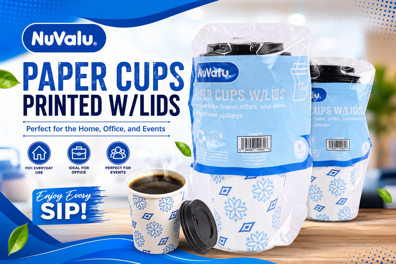 Nuvalu Paper Cups Printed W/Lids (C48) product image