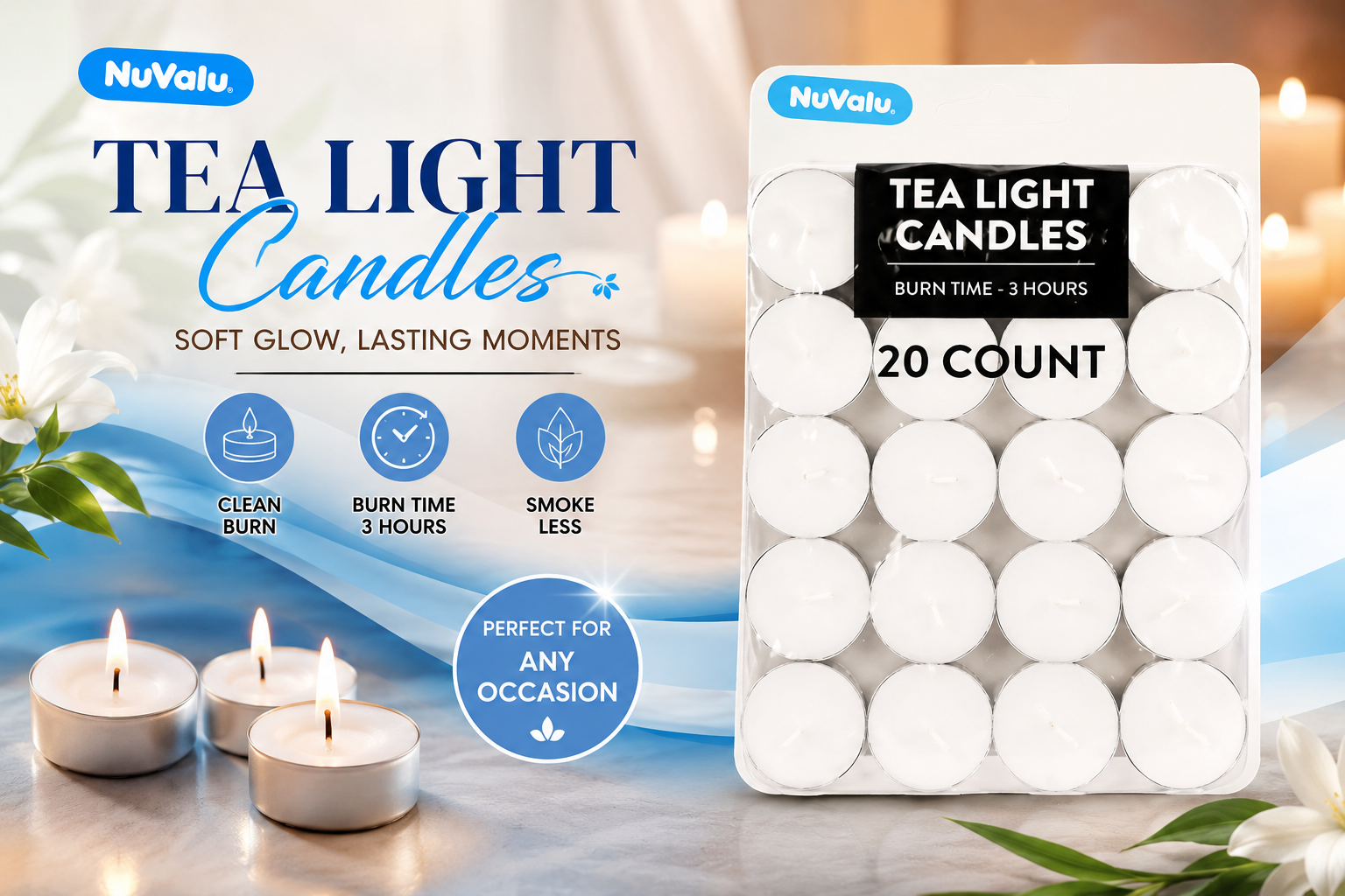 NuValu Tea light Candle White 20CT (C48) product image