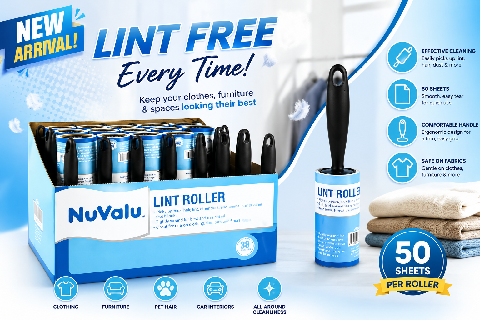 NuValu Lint Roller 50 Sheet Black Handle 1CT (C39) product image