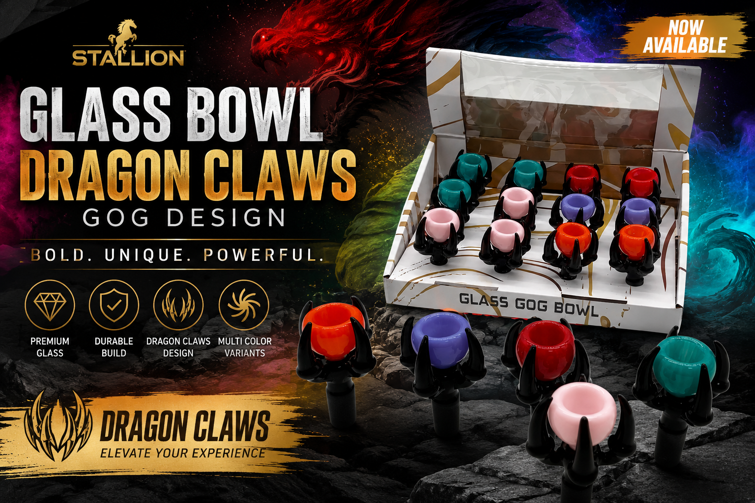 Stallion Glass Bowl Dragon Claws GOG Design 12Ct (C12) product image
