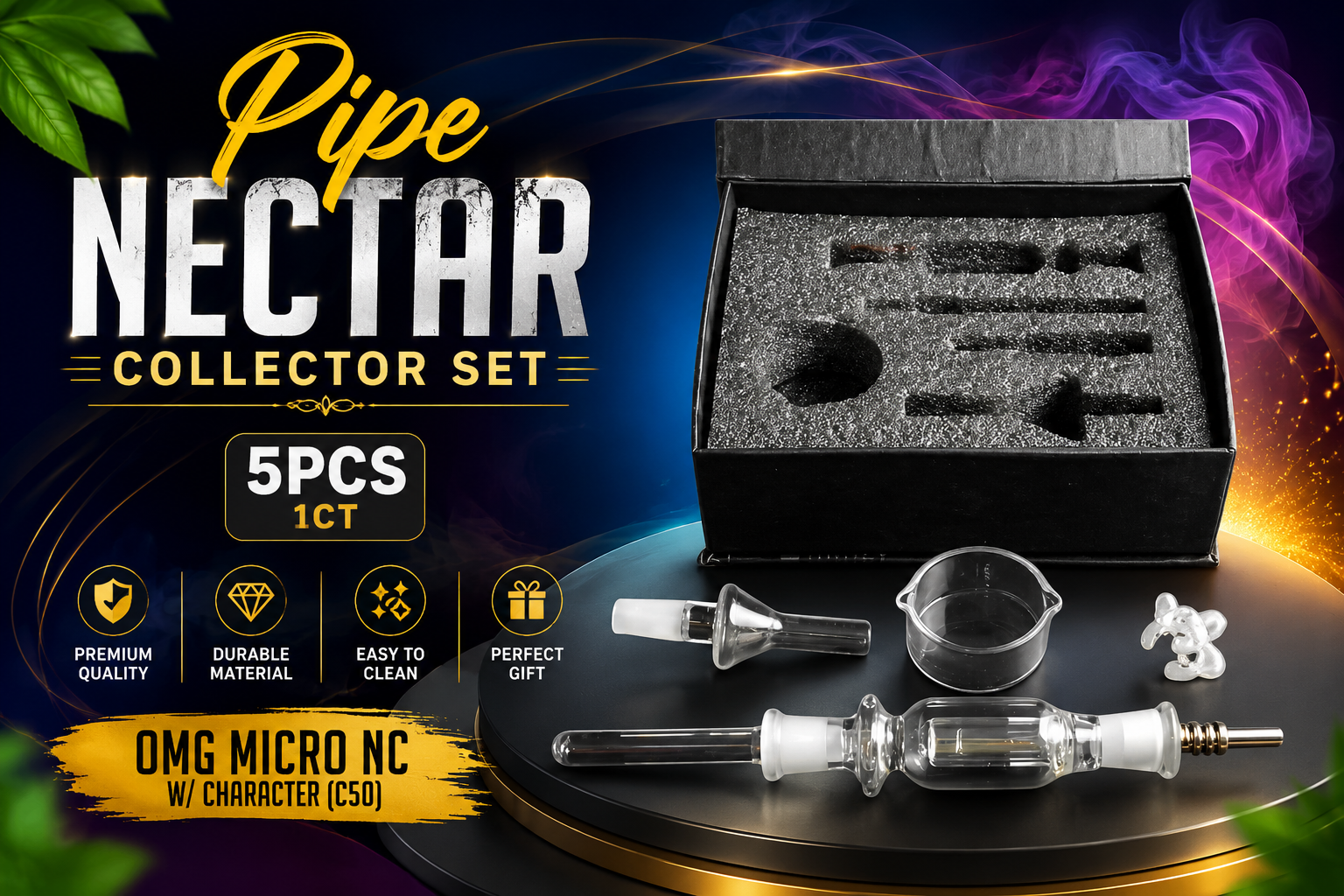 Pipe Nectar Collector Set 5Pcs 1CT 19Mm Black Box Omg Micro Nc W/ Character (C50) - image 1 of 2