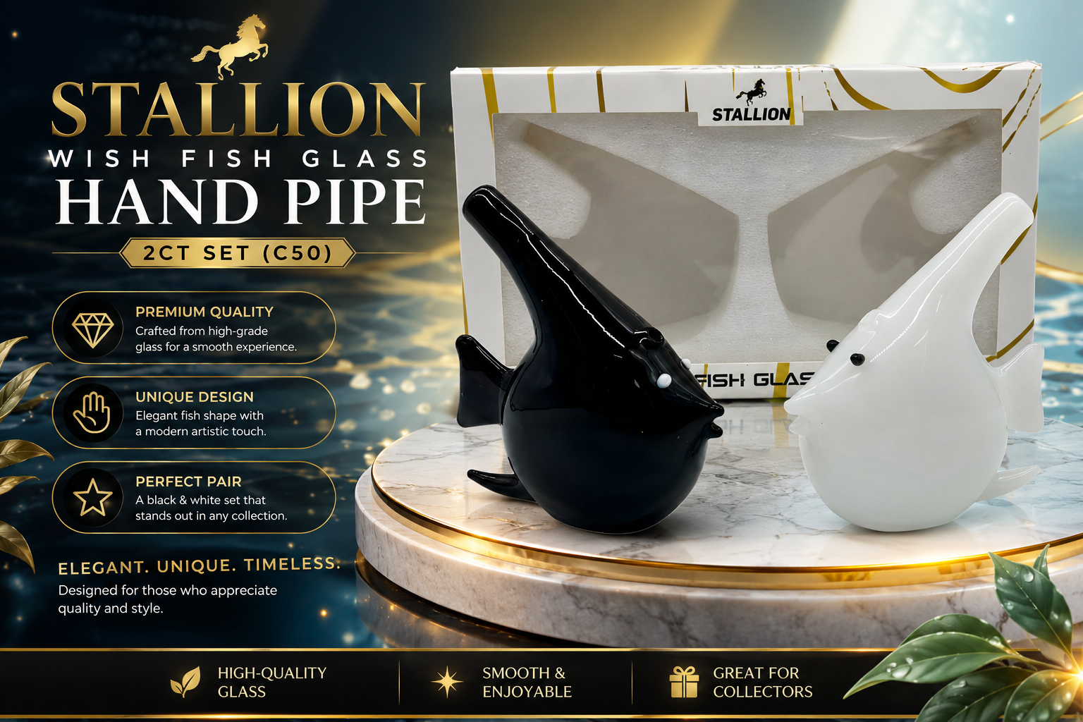 Stallion Wish Fish Glass Hand Pipe 2Ct Set (C50) product image