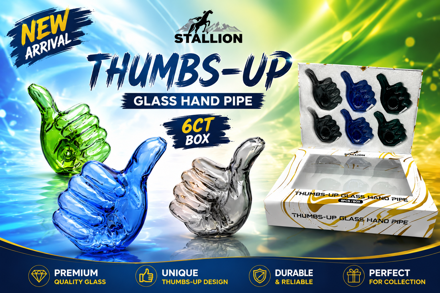 Stallion Thumbs-Up Glass Hand Pipe 6Ct (C20) product image