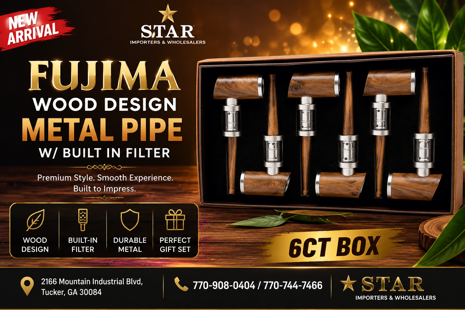 Fujima Wood Design Metal Pipe W/Built In Filter 6CT Box  product image