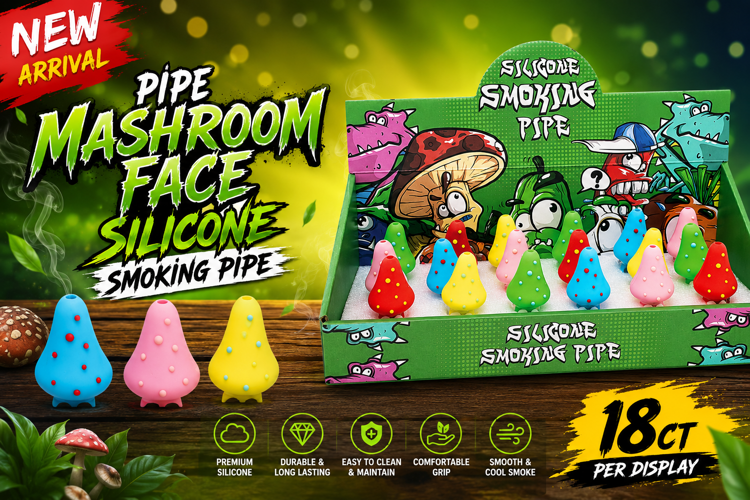 Pipe Mashroom Face Silicone Smoking Pipe 18CT (C15) product image