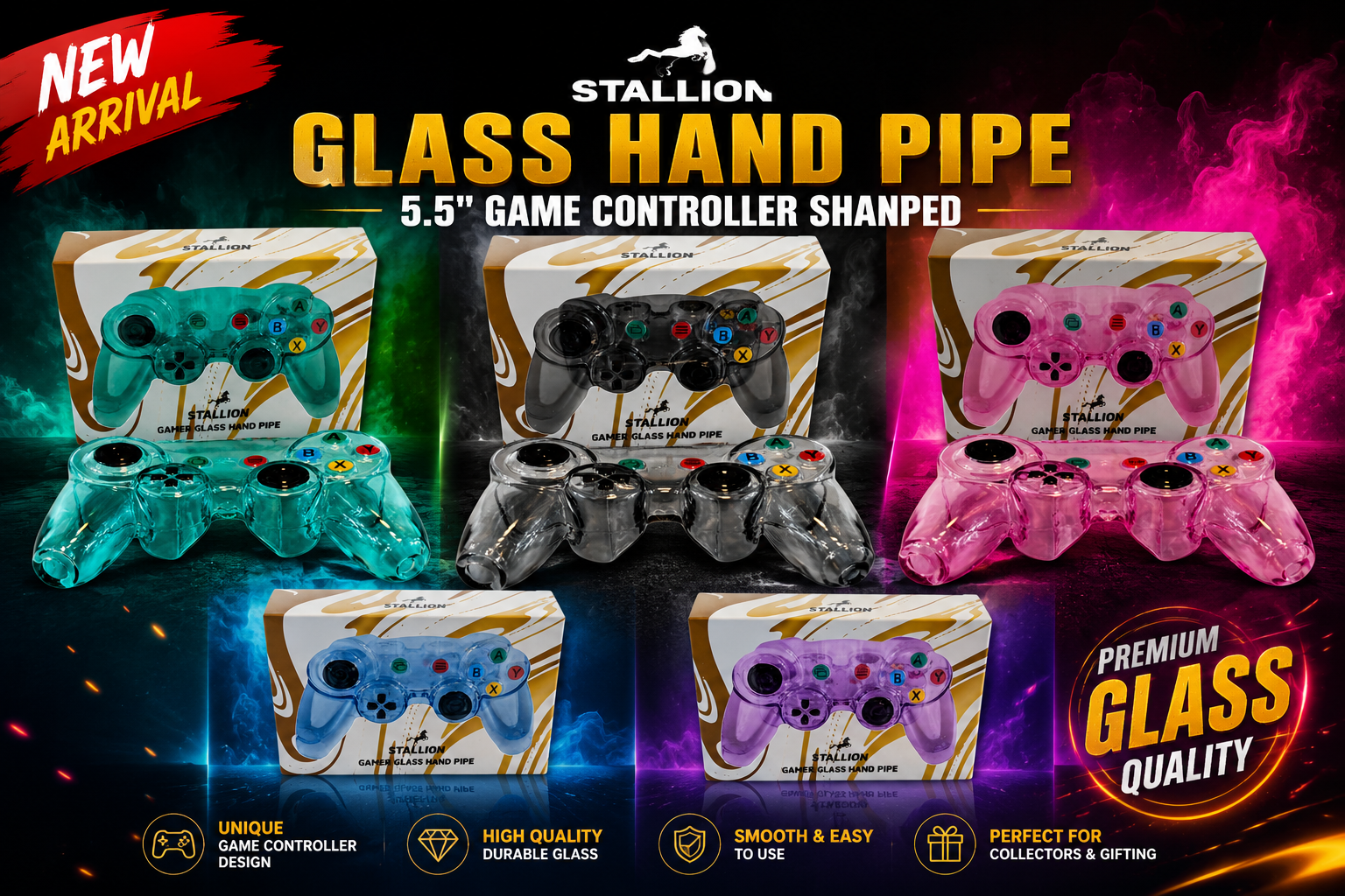 Stallion Glass Hand Pipe 5.5" Game Controller Shaped 1Ct (C100) product image