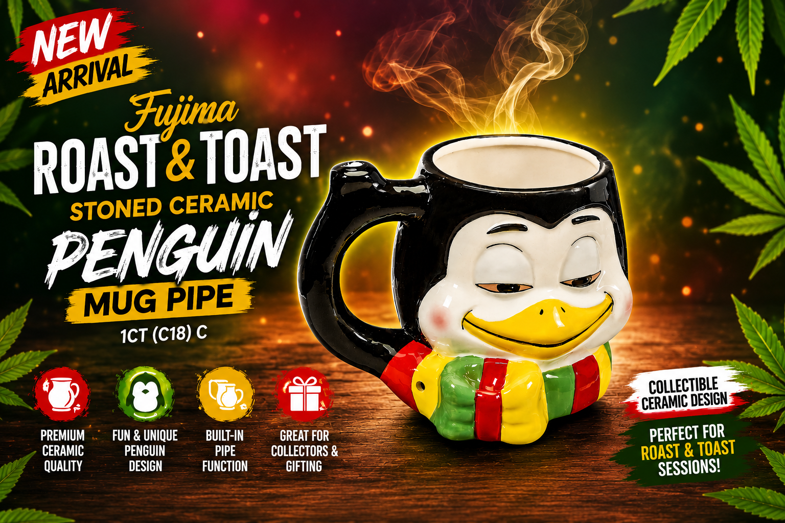 Fujima Roast & Toast Stoned Ceramic Penguin Mug Pipe 1CT (C18) C product image