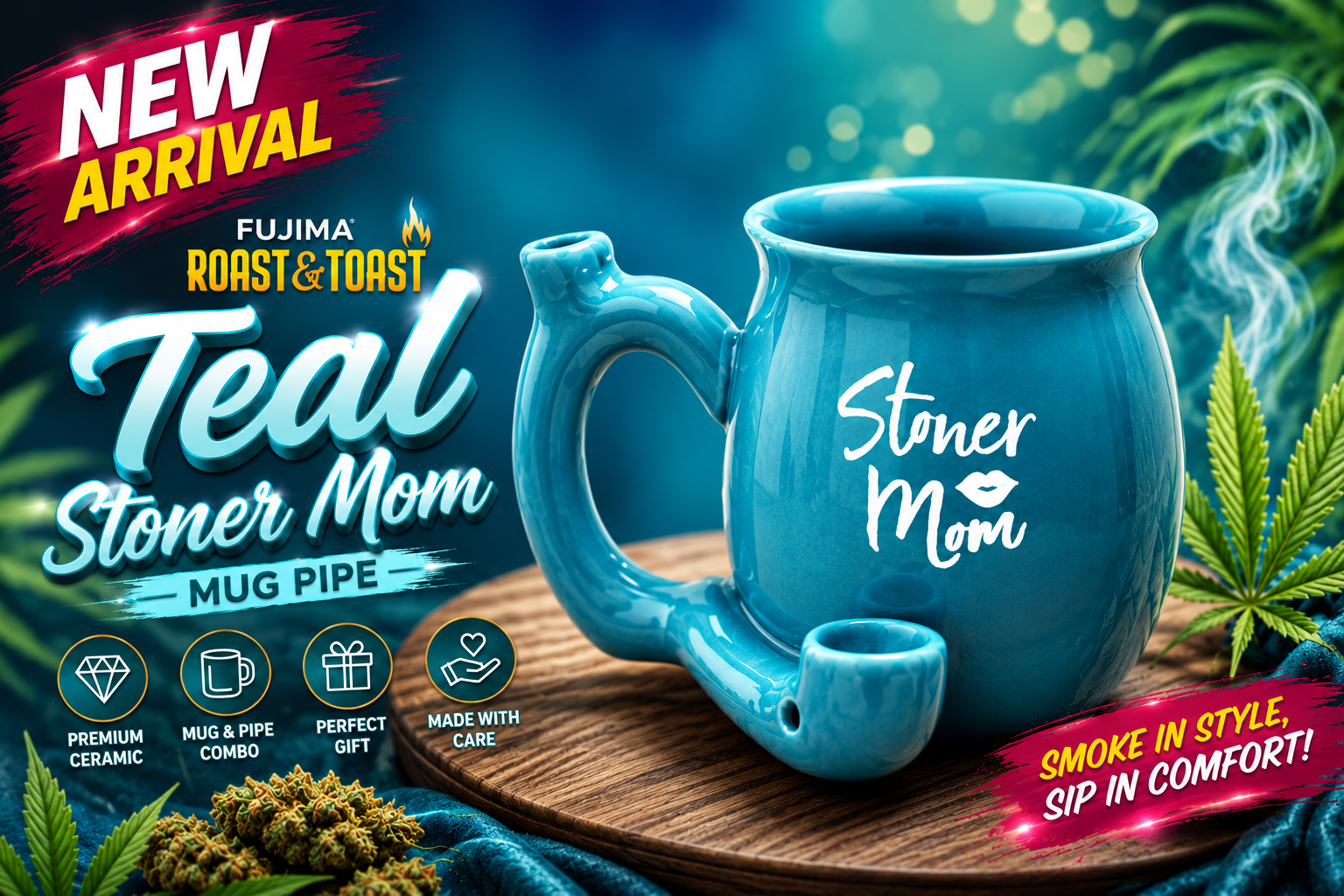 Fujima Roast & Toast Teal Stoner Mom Mug Pipe 1CT (C24) C product image