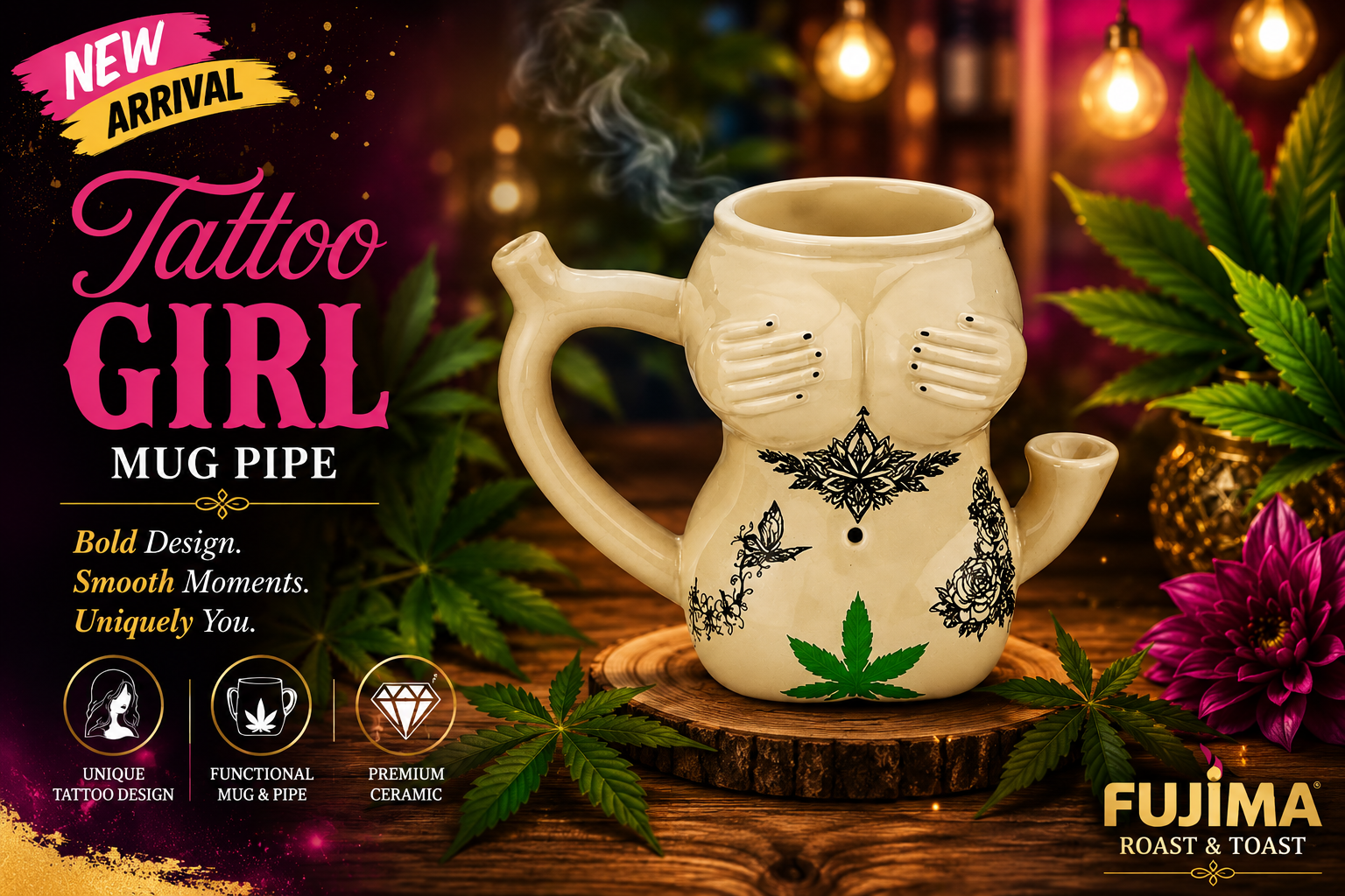 Fujima Roast & Toast Tattoo Girl Mug Pipe 1CT (C18) C product image