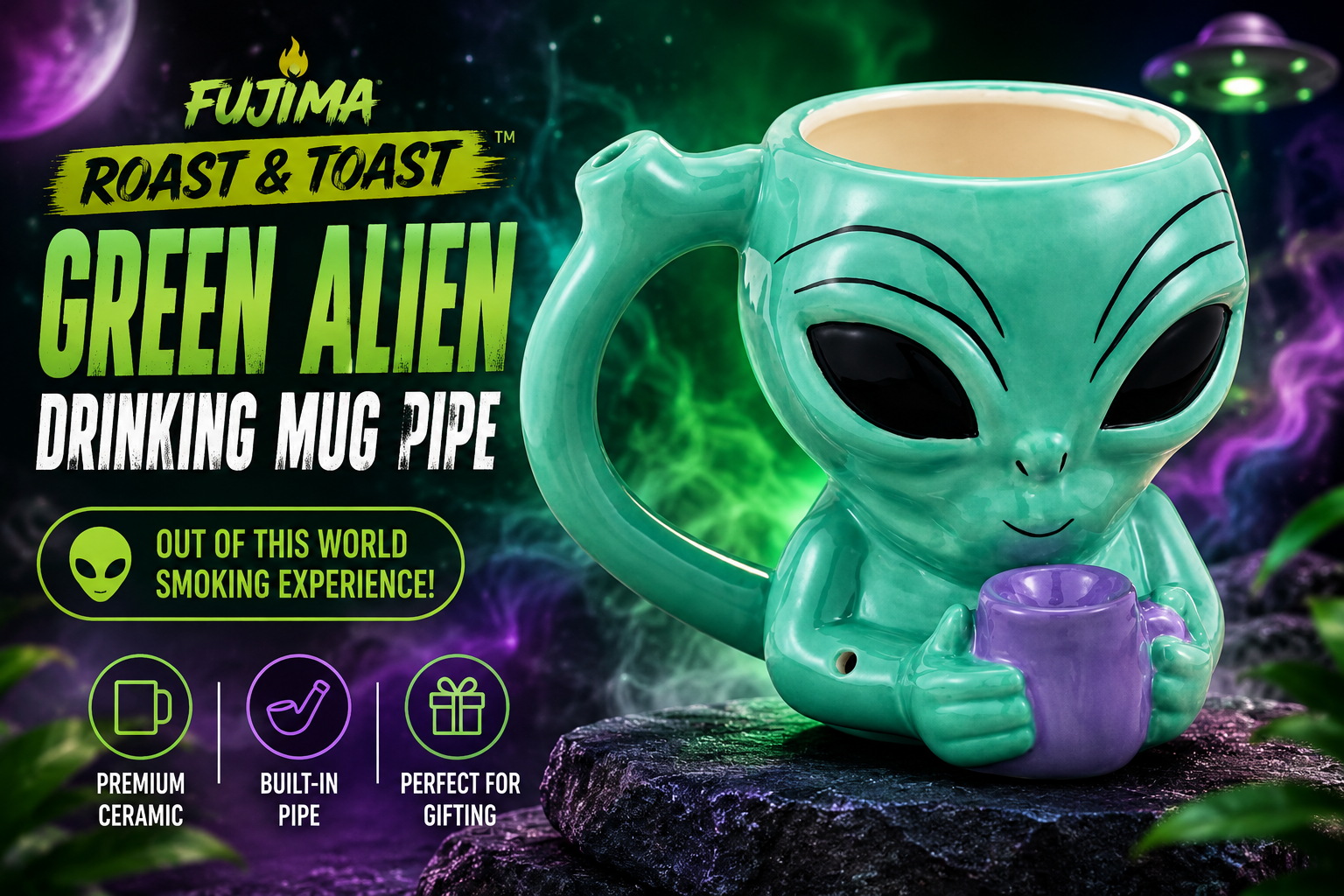 Fujima Roast & Toast Green Alien Drinking Mug Pipe 1CT (C18) C product image