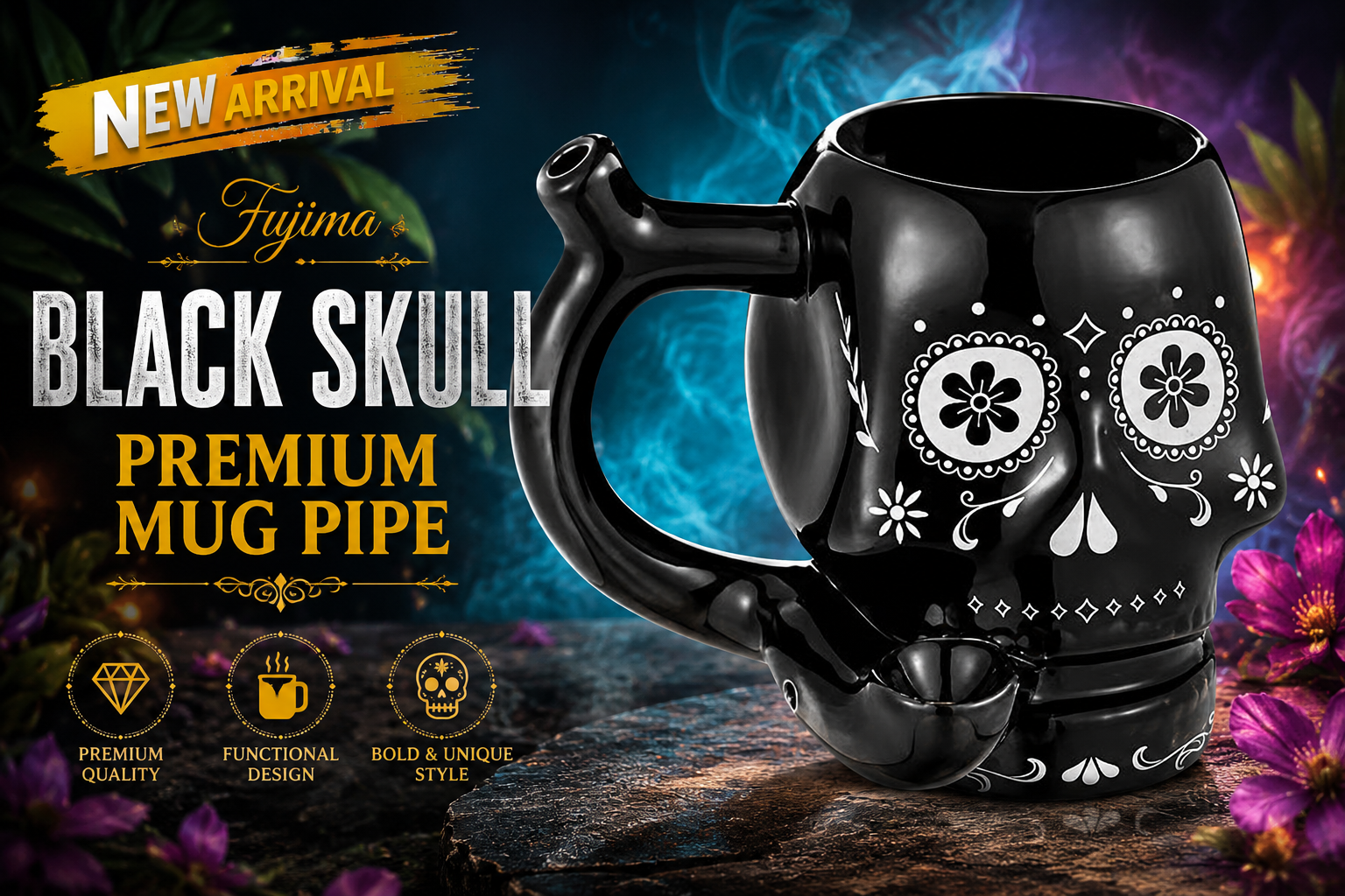 Fujima Black Skull Premium Mug Pipe 1CT (C24) C product image