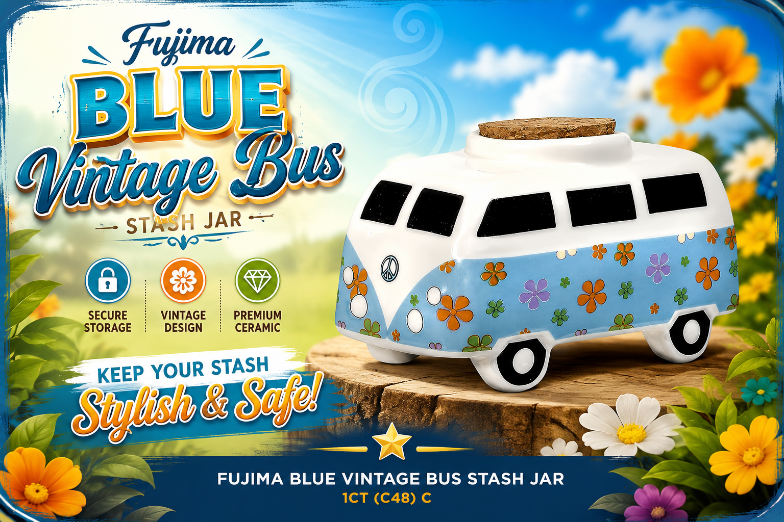 Fujima Blue Vintage Bus Stash Jar 1Ct (C48) C product image