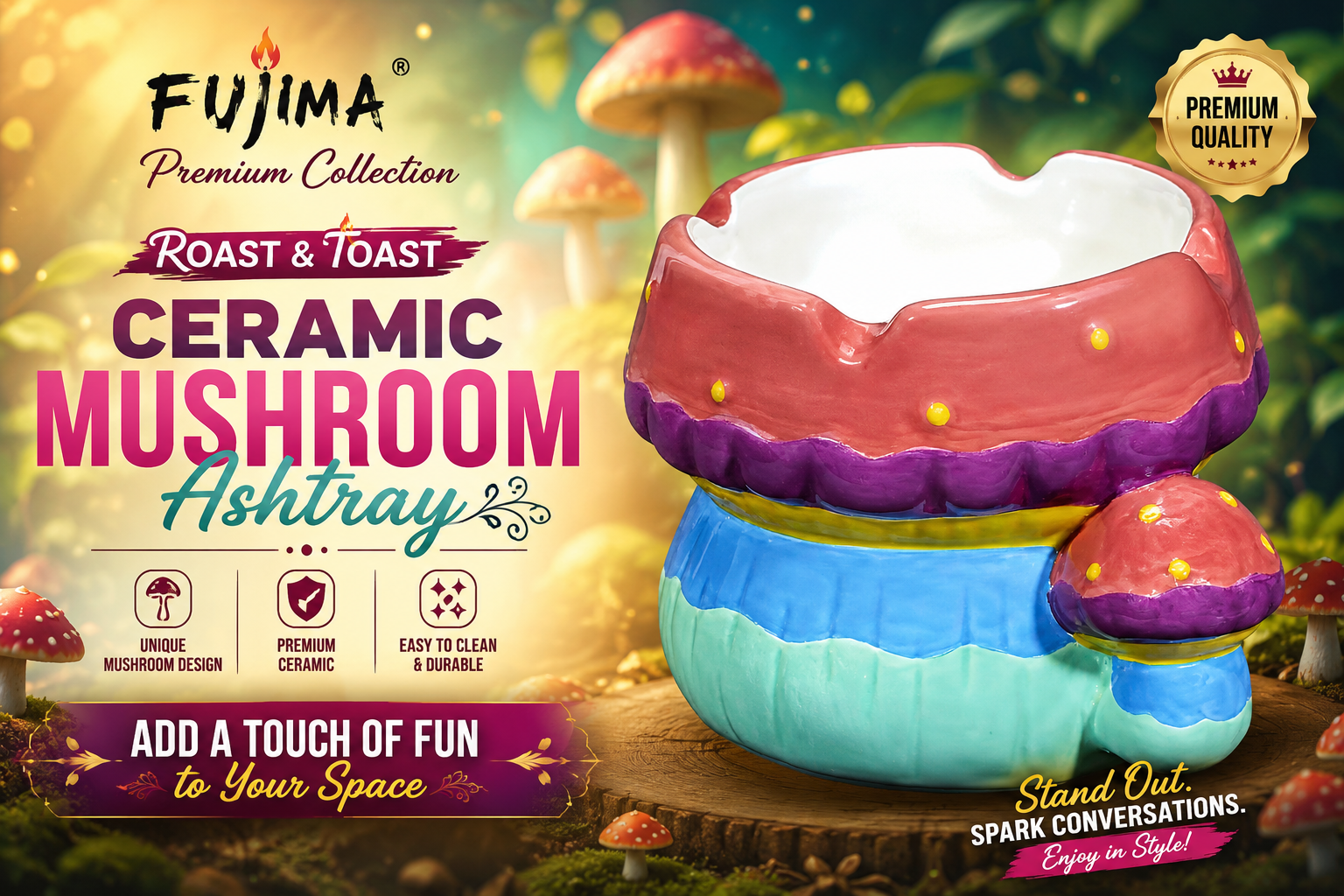 Fujima Roast & Toast Ceramic Mushroom Ashtray 1CT (C36) C product image