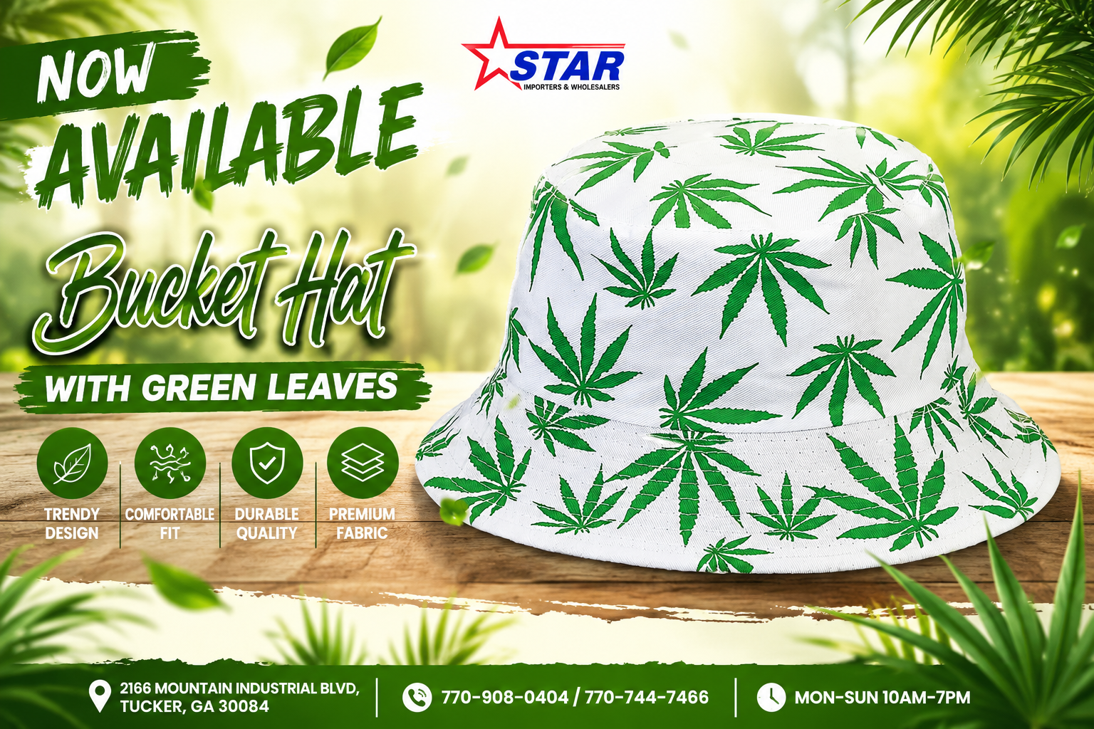 Caps Fujima Bucket Hat With Green Leaves 1CT (C200) C product image
