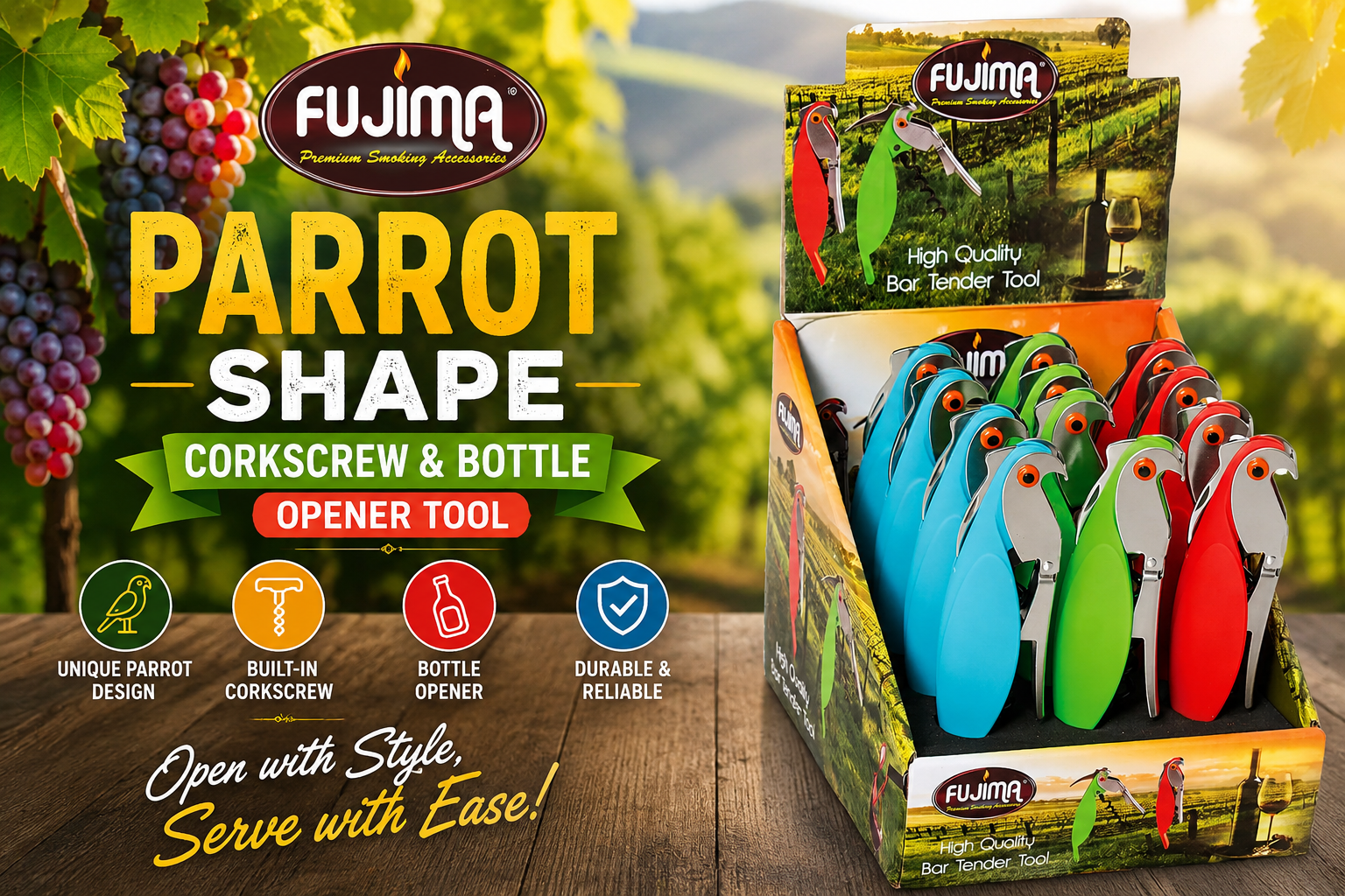 Fujima Parrot Shape Corkscrew & Bottle Opener Tool 12CT (C12) product image