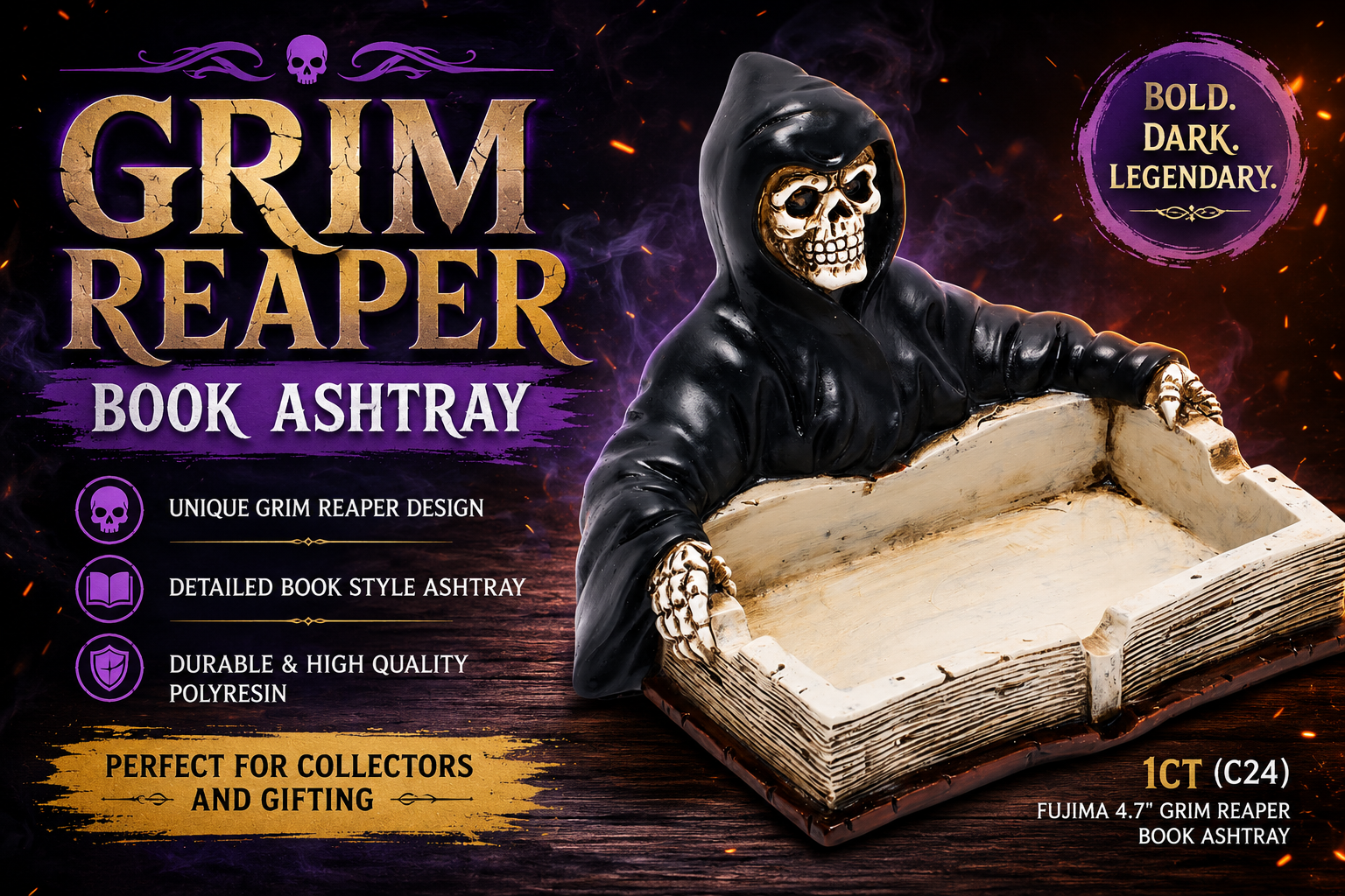 Fujima 4.7" Grim Reaper Book Ashtray 1CT (C24) product image