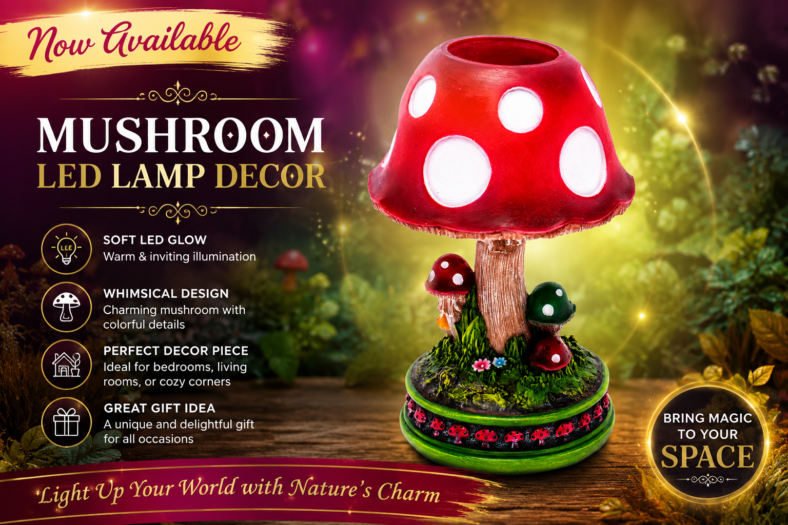 Fujima 6.9" Mushroom Led Lamp Decor 1CT (C18) product image