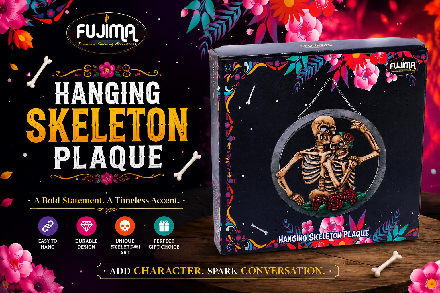 Fujima 8.2" Hanging Skeleton Plaque 1CT (C12) product image
