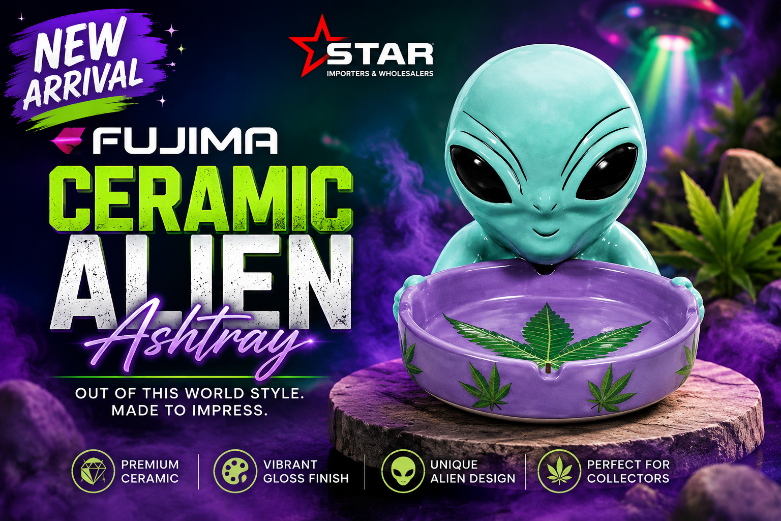 Fujima Ceramic Alien Ashtray 1CT (C24) C product image