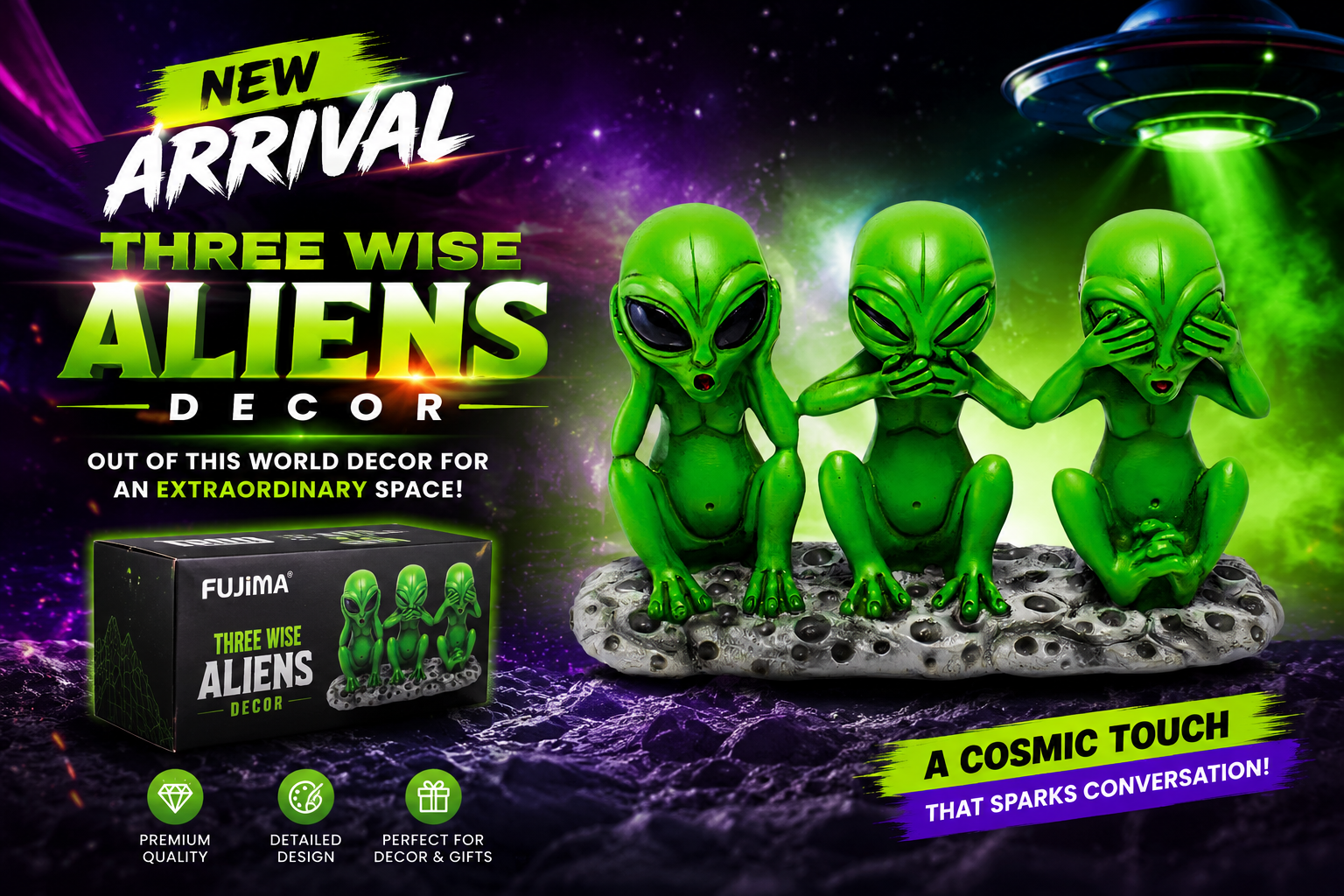 Fujima 6" Three Wise Aliens Decor 1CT (C24) product image