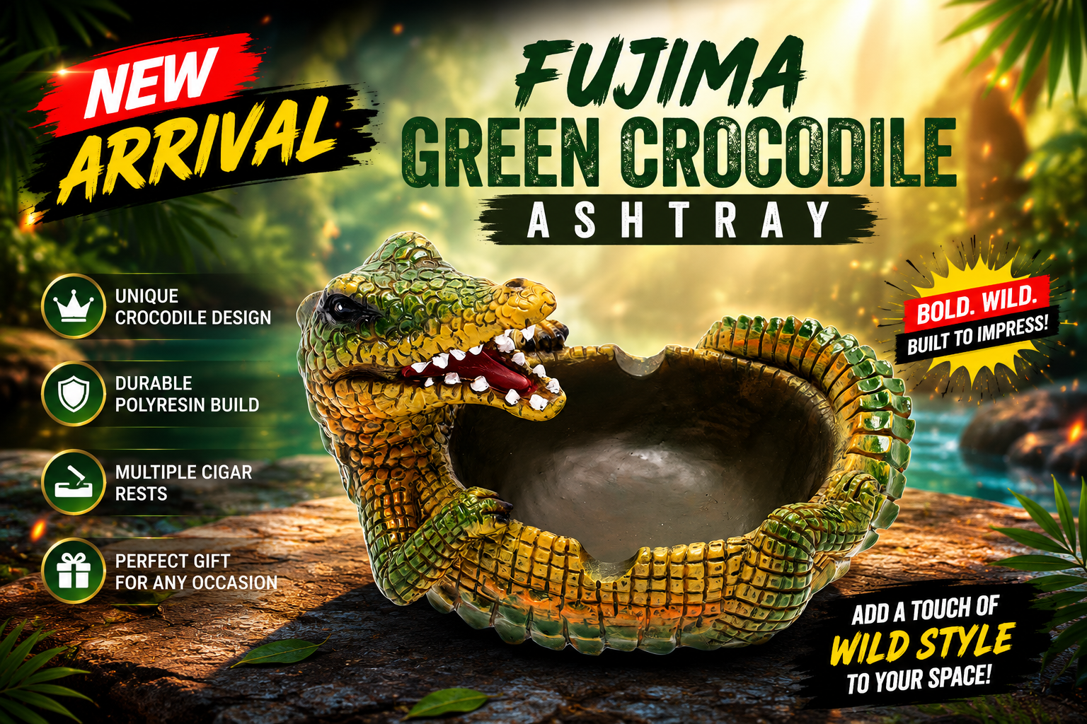 Fujima 5.6" Green Crocodile Ashtray 1CT (C24) product image