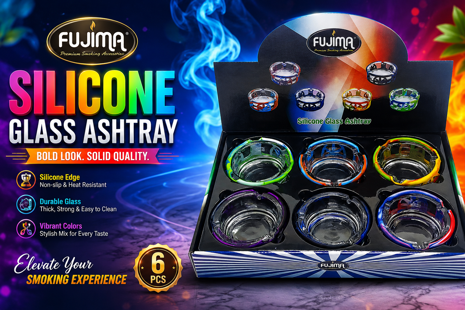 Ashtray Fujima Ga54 Silicone Glass Ashtray 6CT (C6) product image