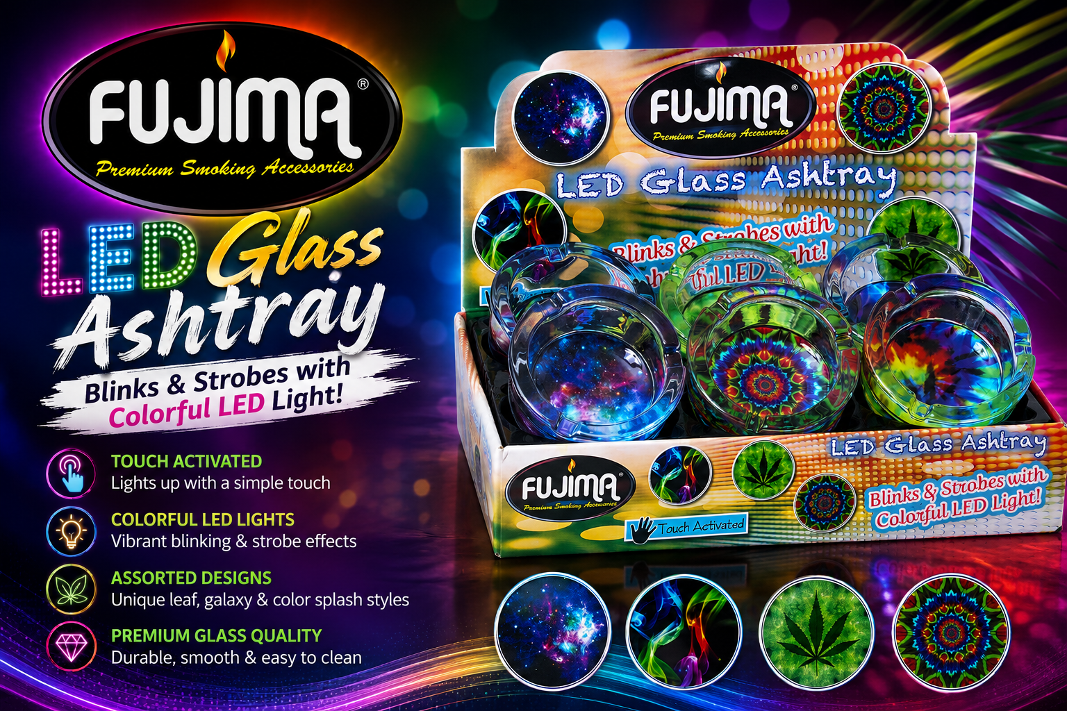 Ashtray Fujima Ga51 Asst Led Light Leaf & Color Splash 6CT (C6) product image