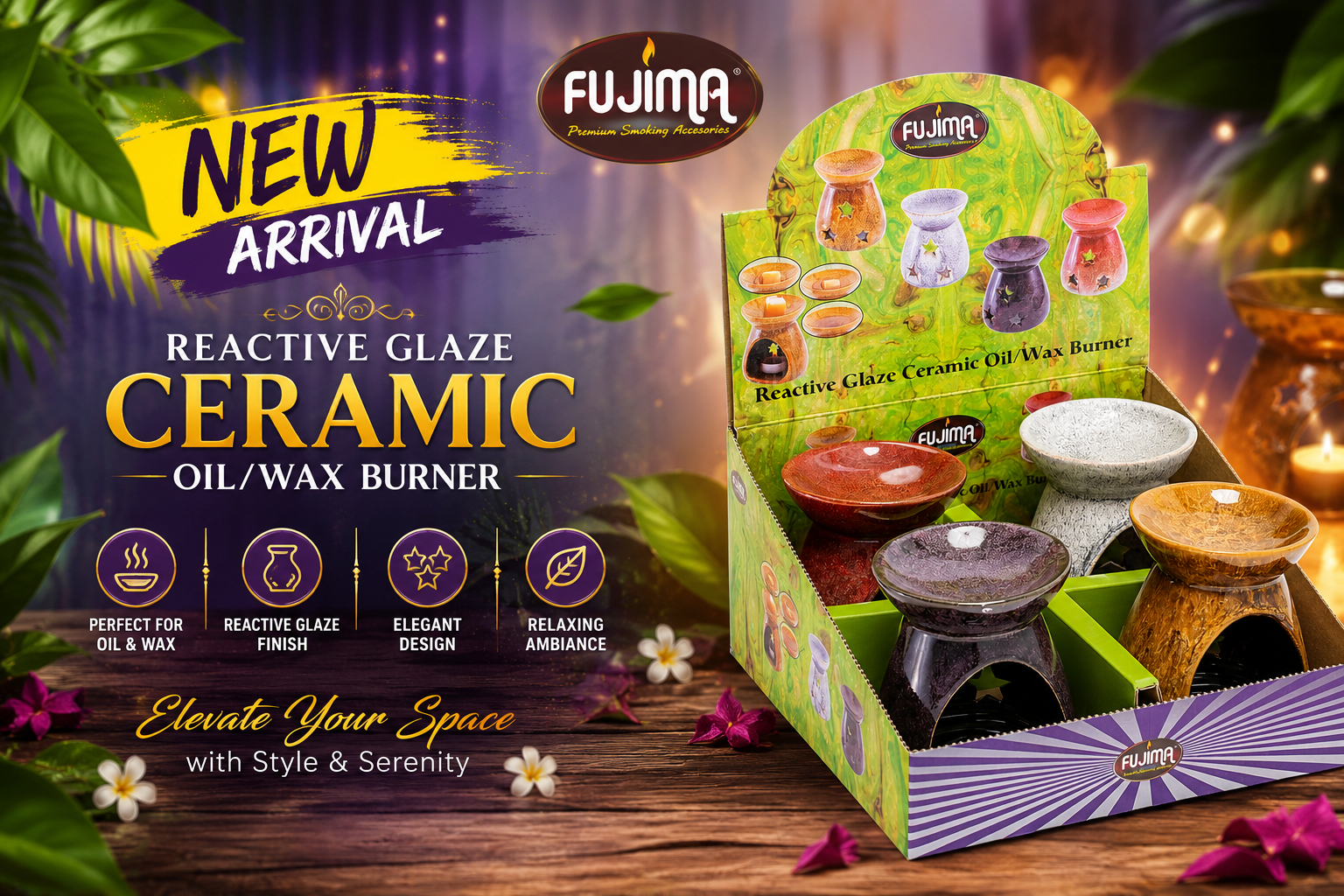 Fujima Reactive Glaze Ceramic Oil/Wax Burner 4CT  product image