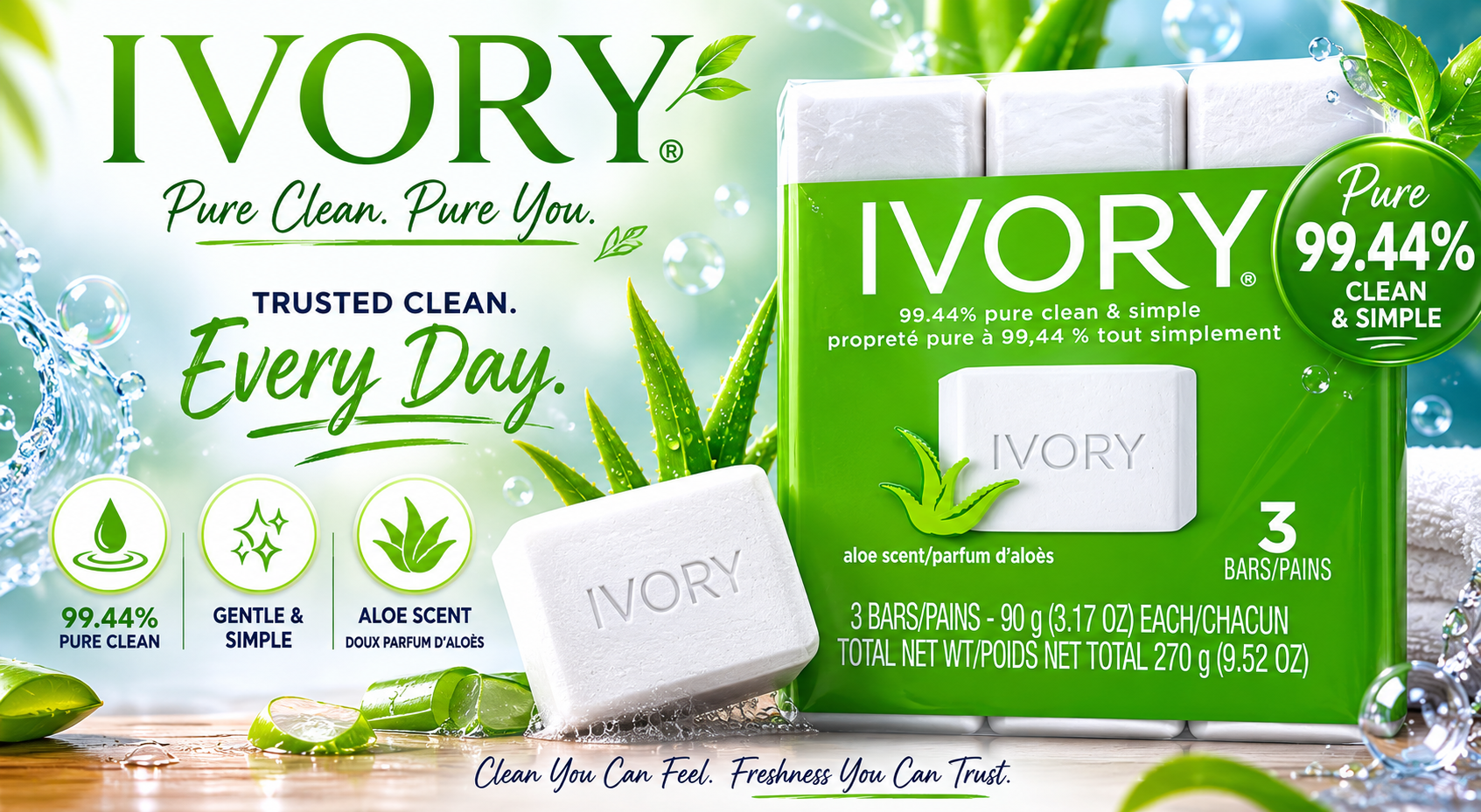 Soap Ivory 3Pack 3.1OZ Aloe (C24) product image