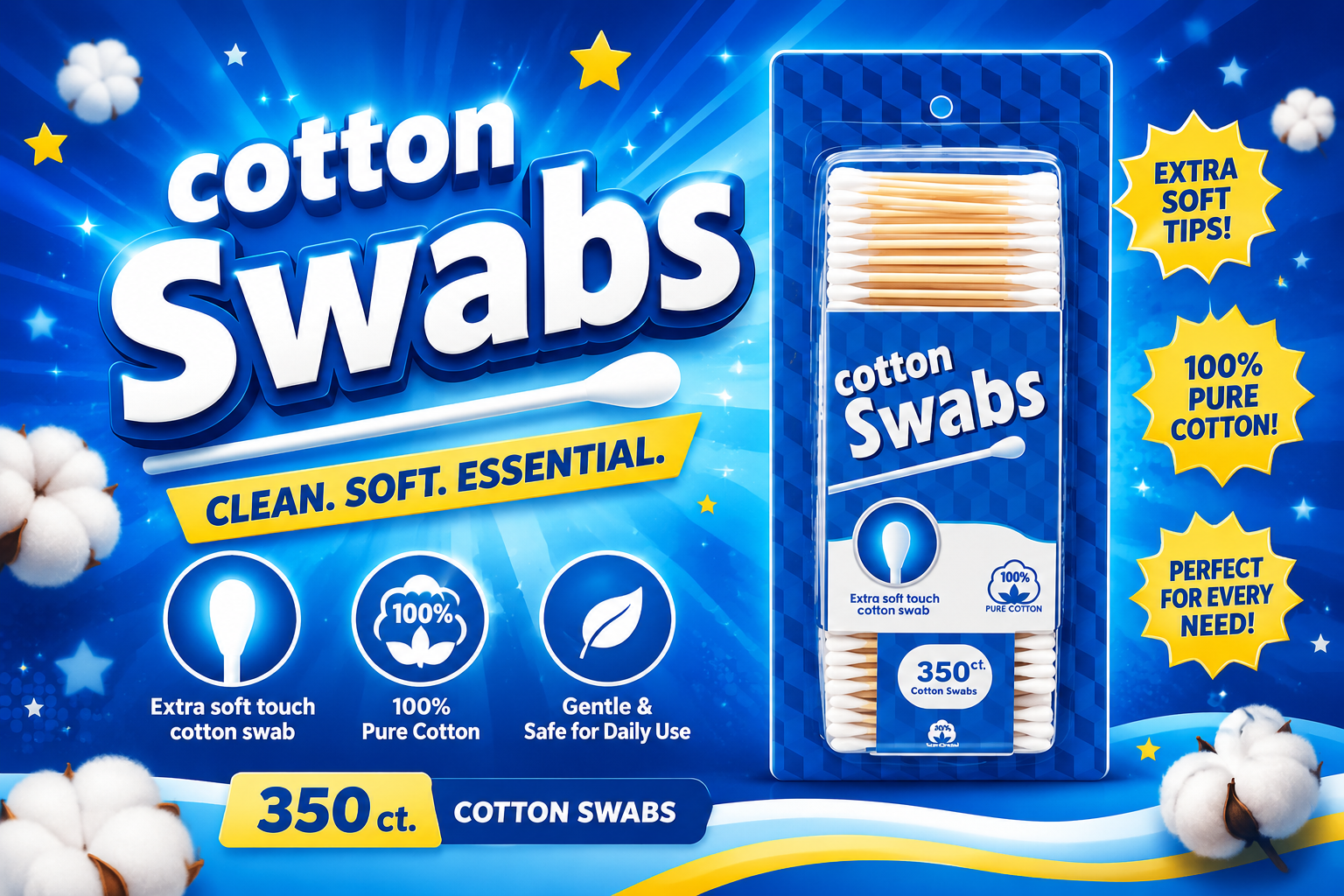 NuValu Cotton Swabs Wooden Stick 350CT (C24) product image