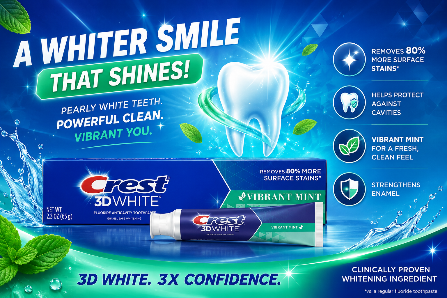 Toothpaste Crest 3D White Vibrant Mint 65G 1CT (C24) product image