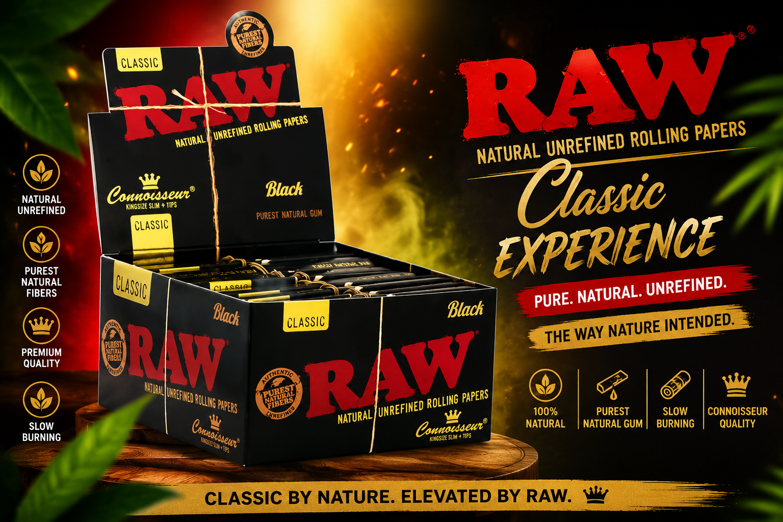 CP Raw Classic Connoisseur Papers + Tips King Size Slim Black 24Ct (C20) product image