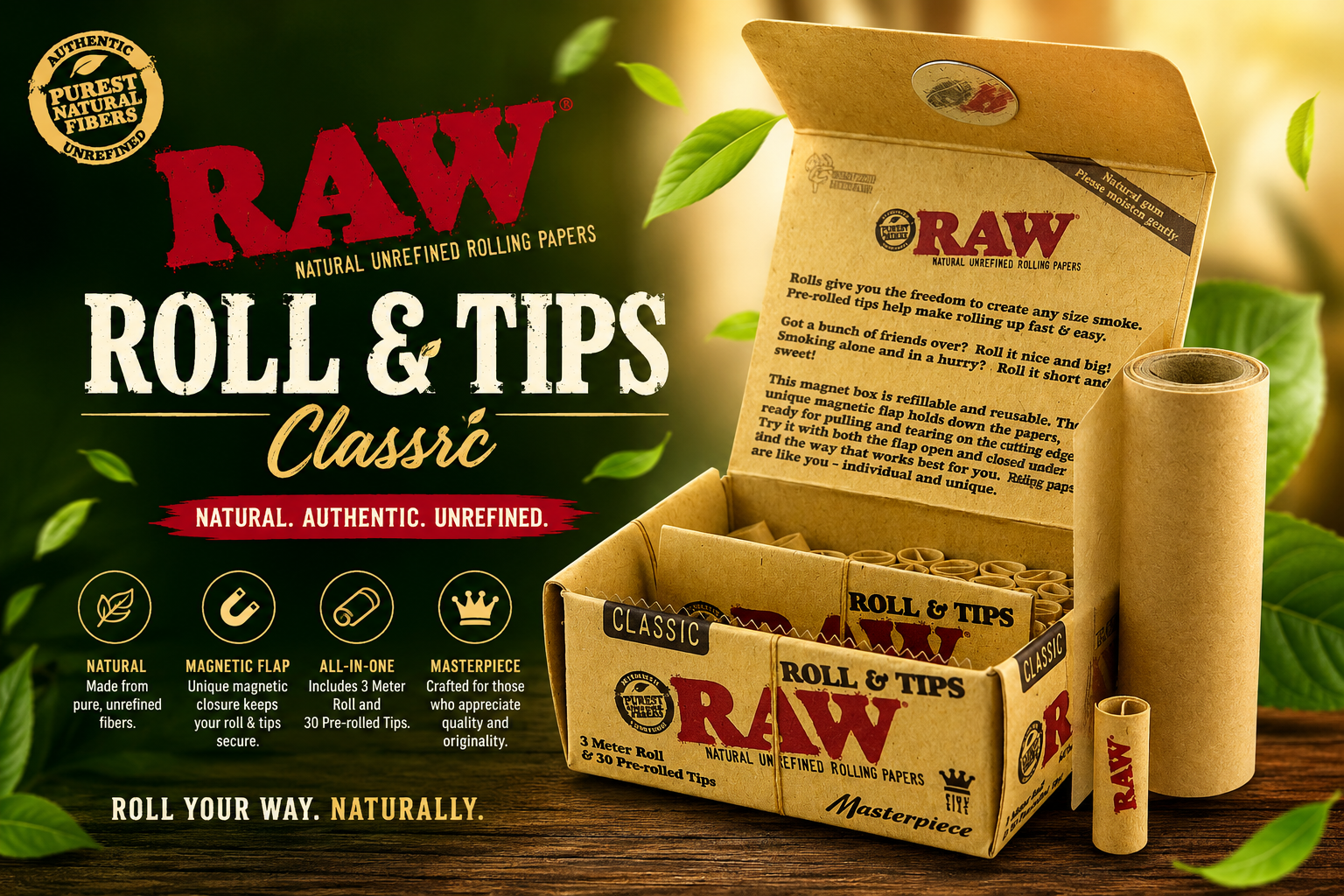 Raw Classic King Size Wide Connoisseur Masterpiece Roll With Flat Tips 24Ct (C20) product image