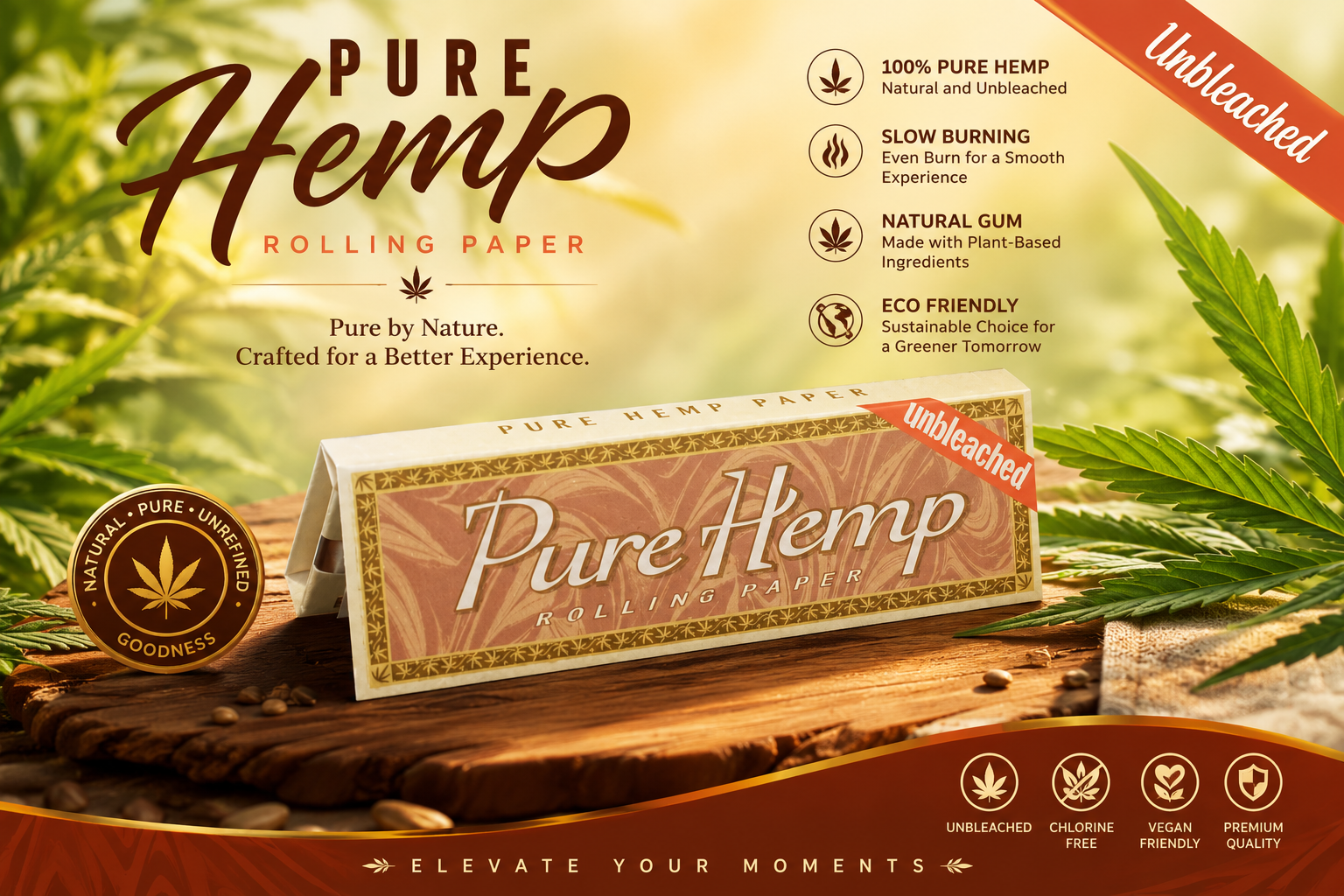 CP Pure L16F Hemp 1CT Un-Bleached 1 1/4 Roll Papers 25/PK product image