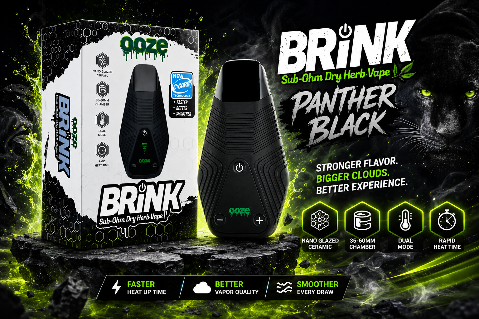 Ooze Brink Sub-Ohm Dry Herb Vape 1800Mah Panther Black 1CT product image