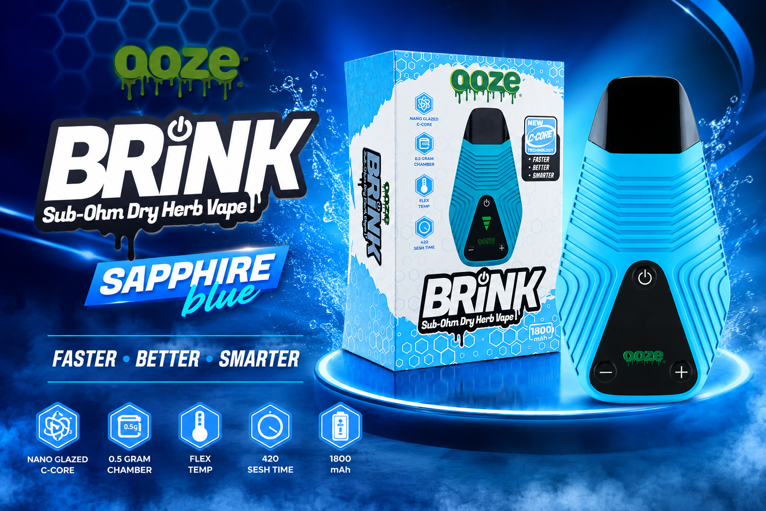 Ooze Brink Sub-Ohm Dry Herb Vape 1800Mah Sapphire Blue 1CT product image