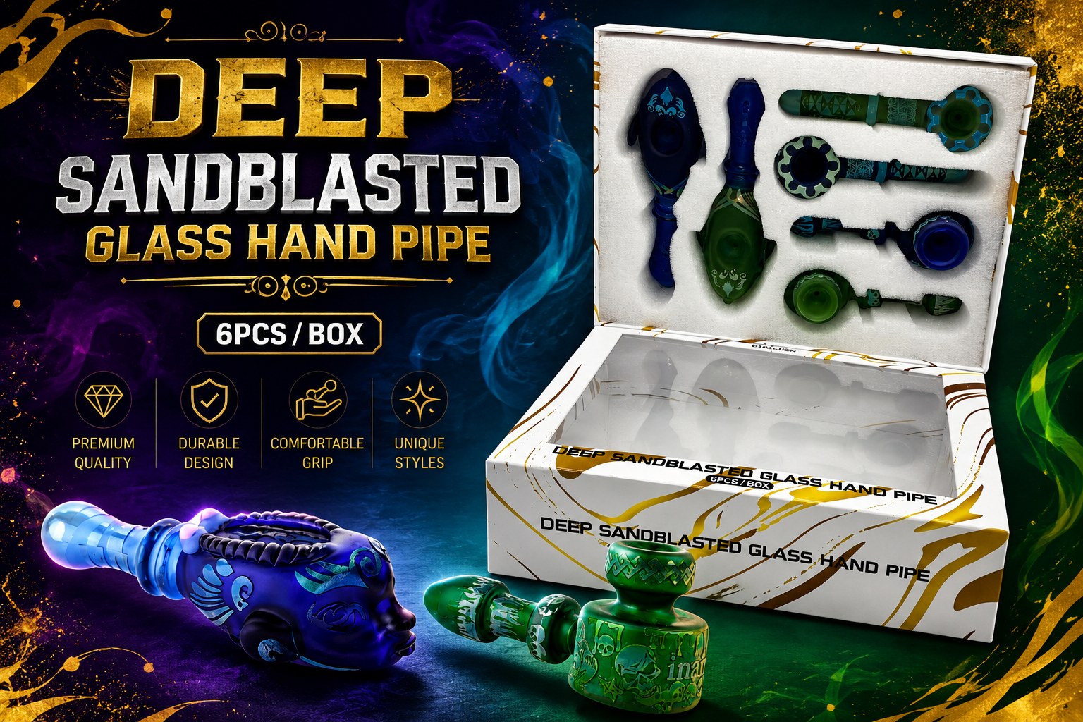 Stallion Deep Sandblasted Glass Hand Pipe 6Ct Box (C20) product image