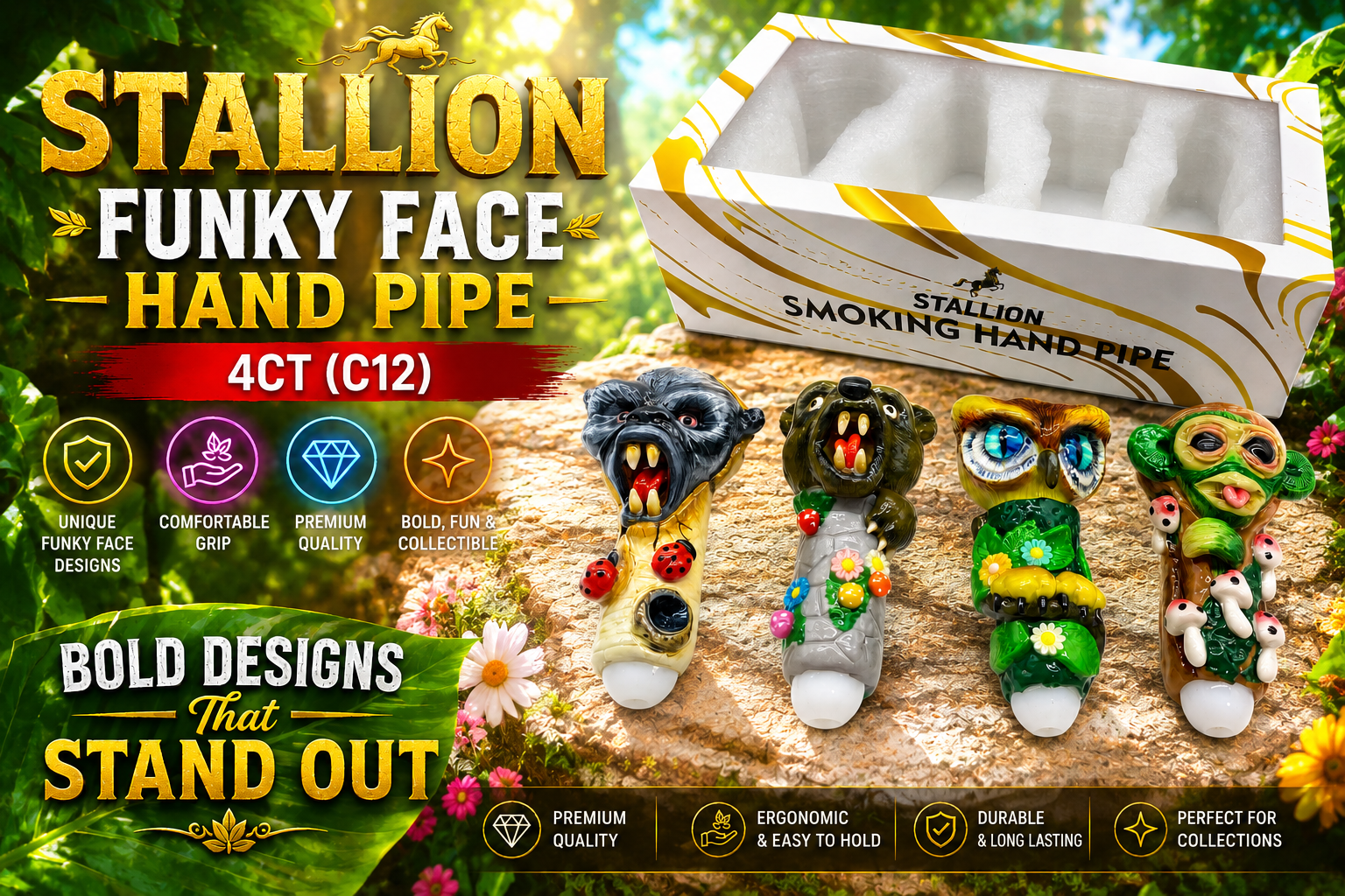 Stallion Funky Face Hand Pipe 4CT (C12) product image