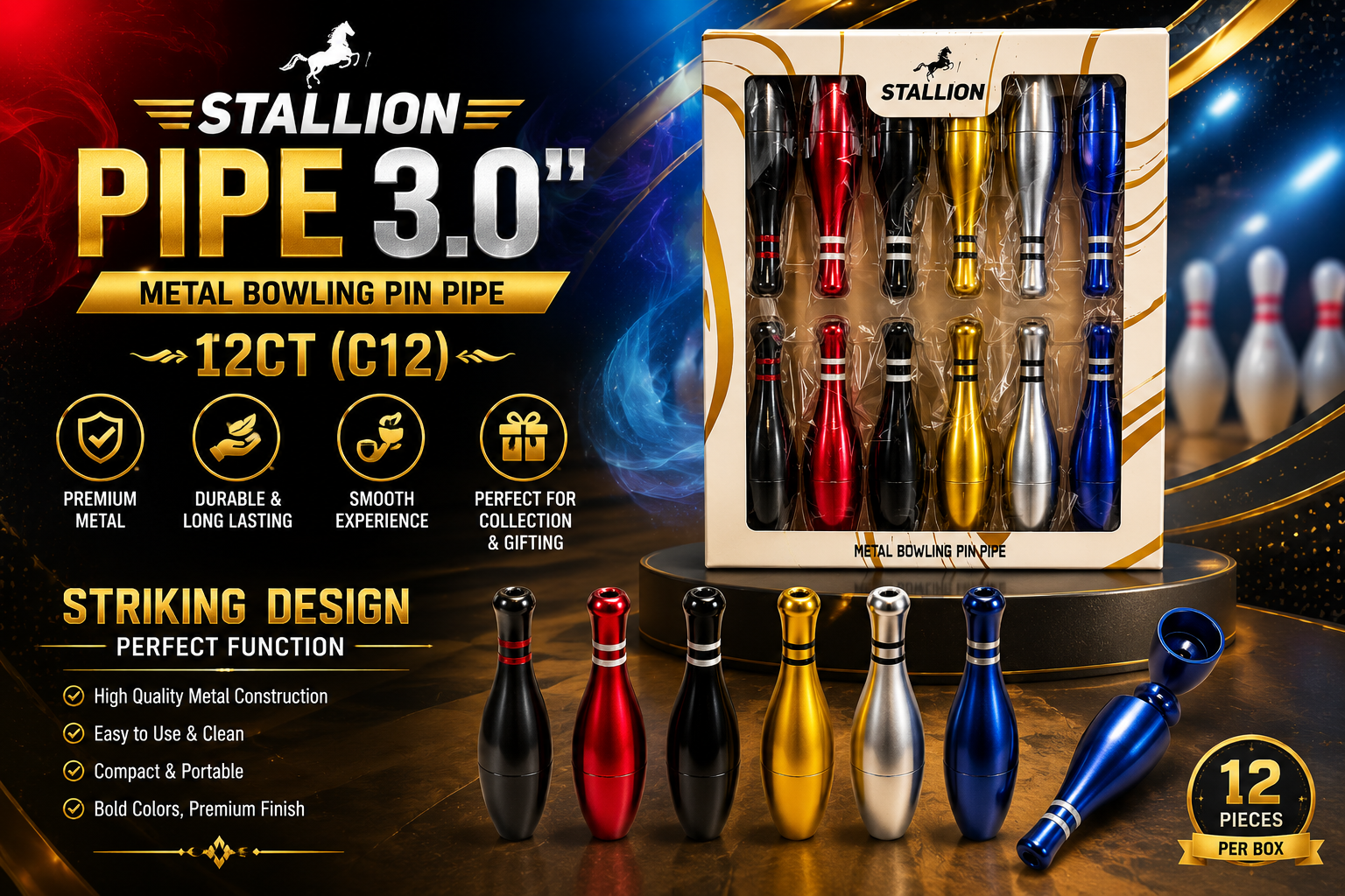 Stallion Pipe 3.0" Metal Bowling Pin Pipe 12CT (C12) product image
