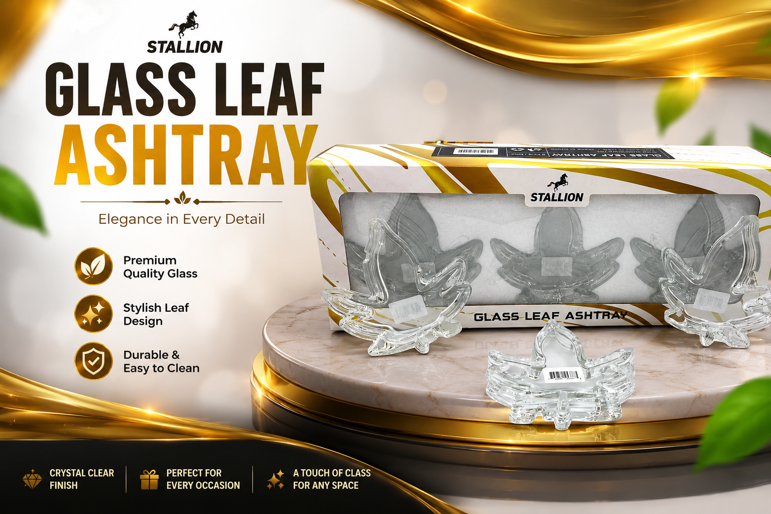 Stallion Glass Leaf Ashtray 9Ct (10) product image