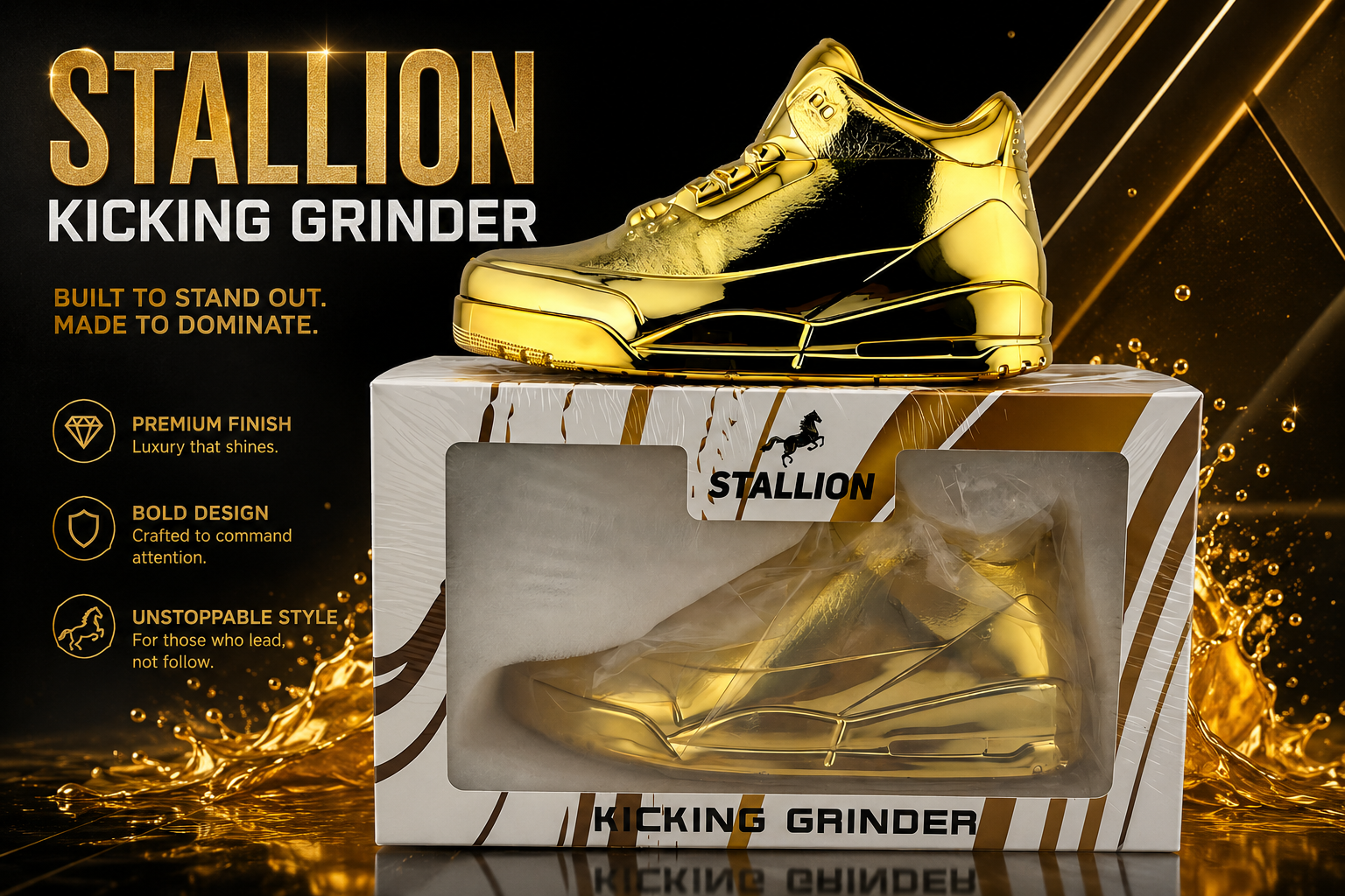 Stallion Grinder 3 Parts 1Ct Kicking Shoe Design Gold (C50) product image