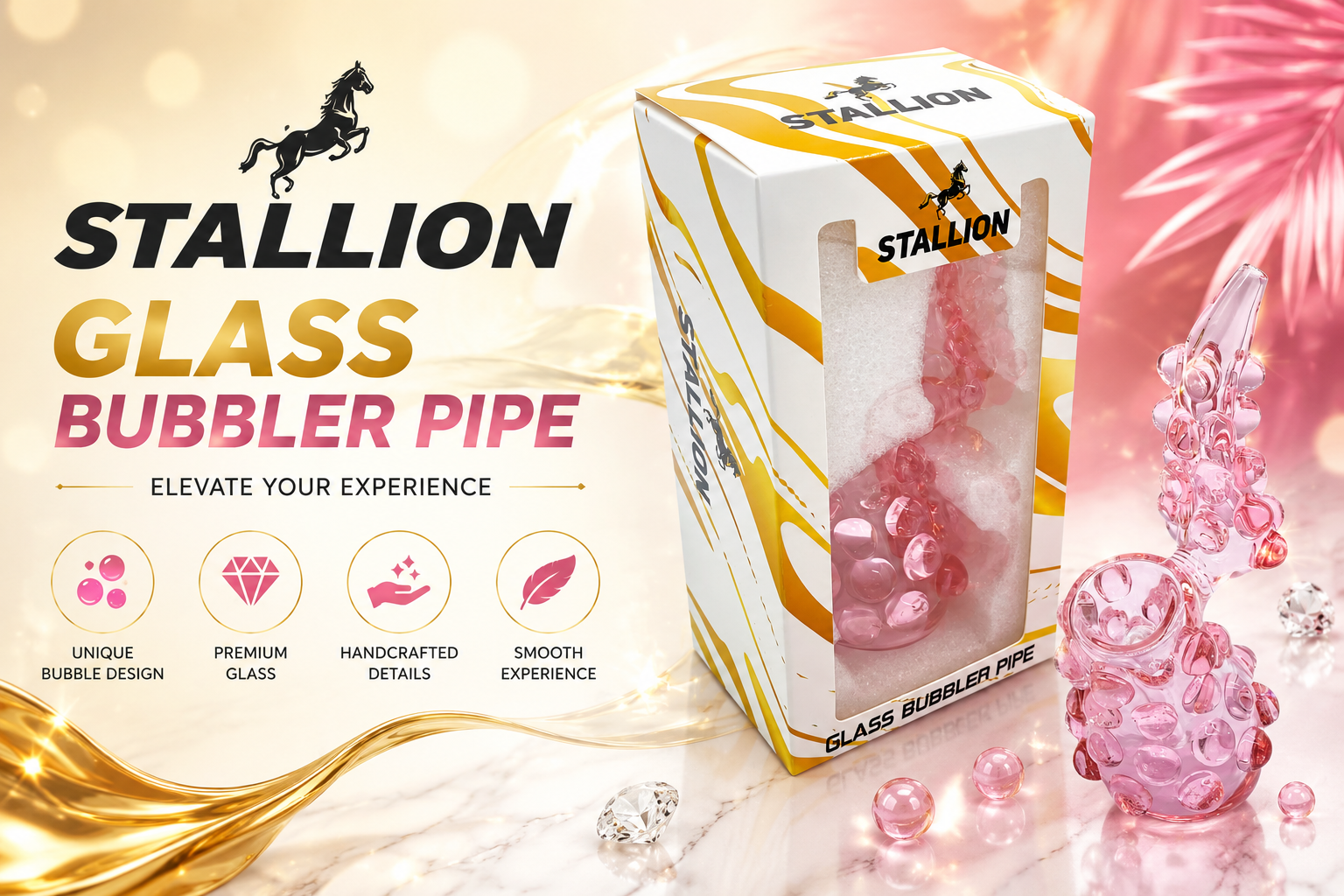 Stallion 5.9" Glass Bubbler Pipe With Marbles 1Ct (C50) product image