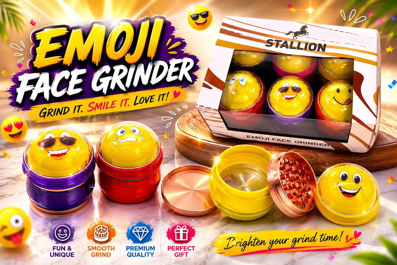 Stallion Grinder 4 Parts 6Ct 70MM Emoji Face (C12) product image