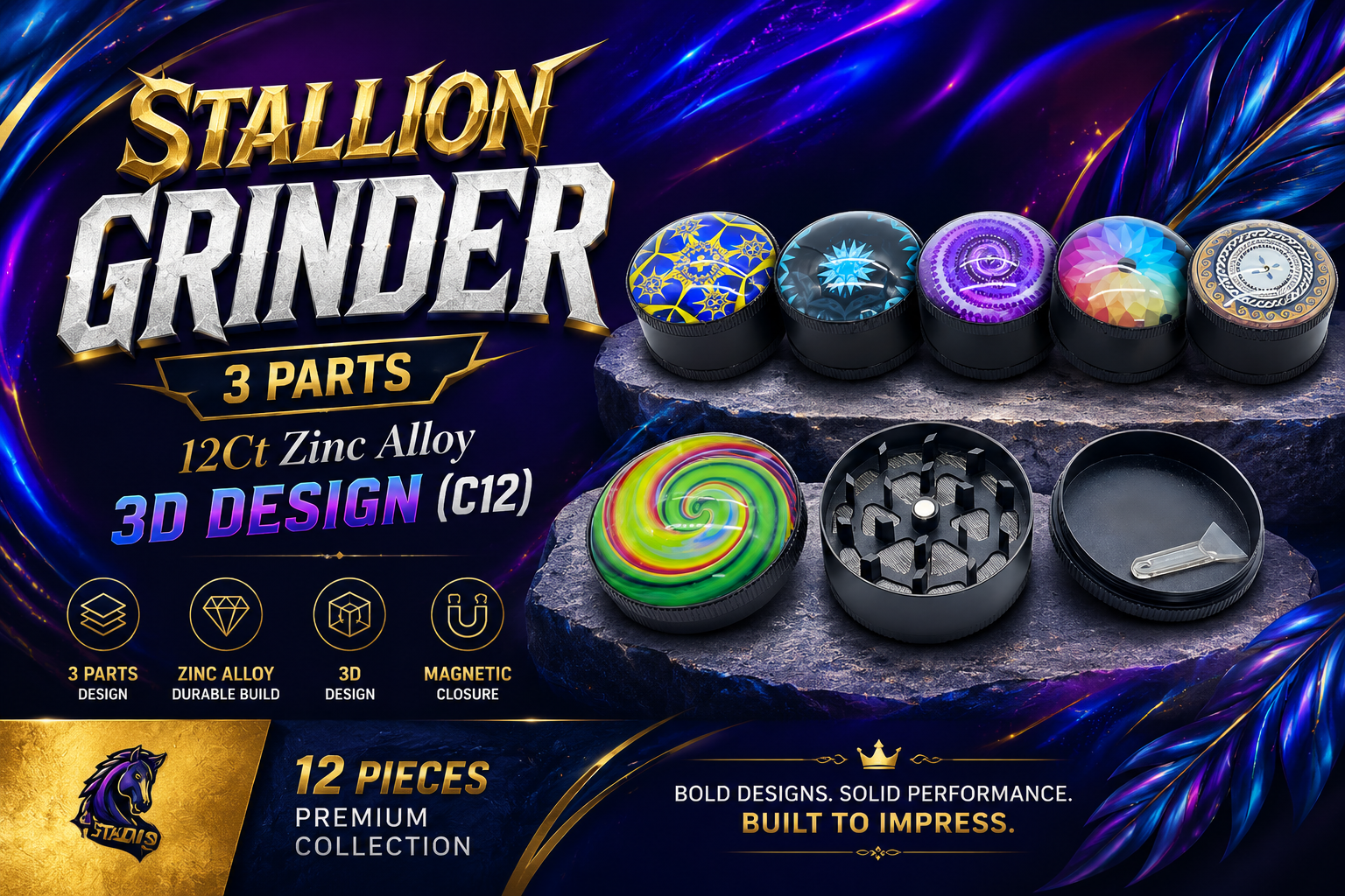 Stallion Grinder 3 Parts 12Ct Zinc Alloy 3D Design (C12) product image