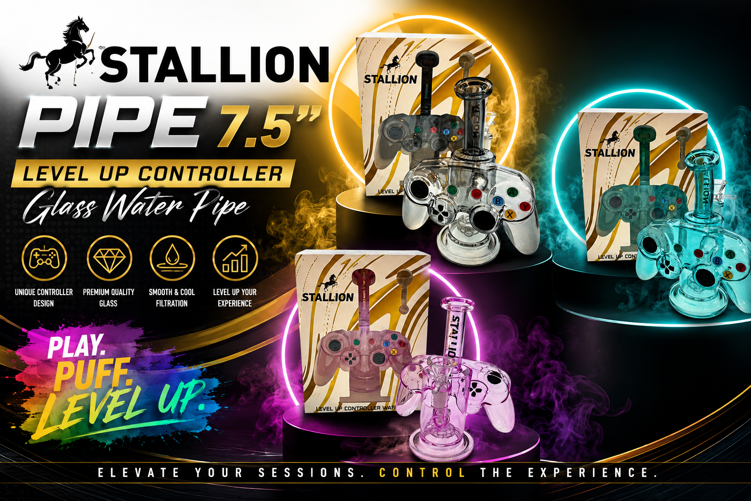 Stallion Pipe 7.5" Level Up Controller Glass Water Pipe 1CT (C30) product image