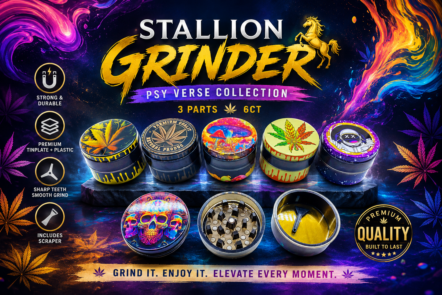 Stallion Grinder 3 Parts 6Ct Psy Verse Tinplate + Plastic (C30) product image