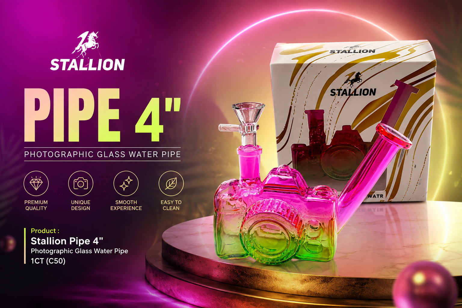 Stallion Pipe 4" Photographic Glass Water Pipe 1CT (C50) product image