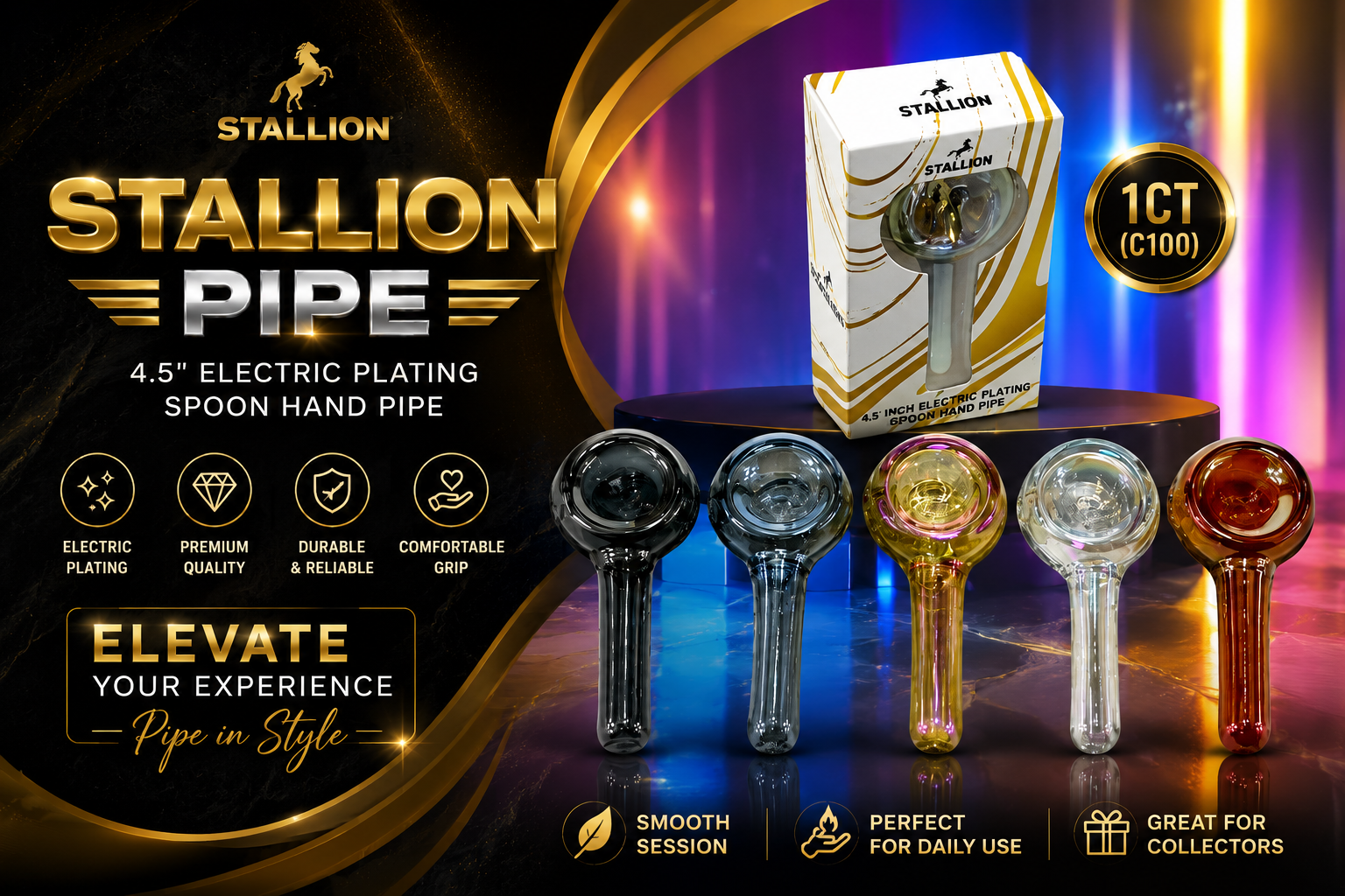 Stallion Pipe 4.5" Electric Plating Spoon Hand Pipe 1CT (C100) product image